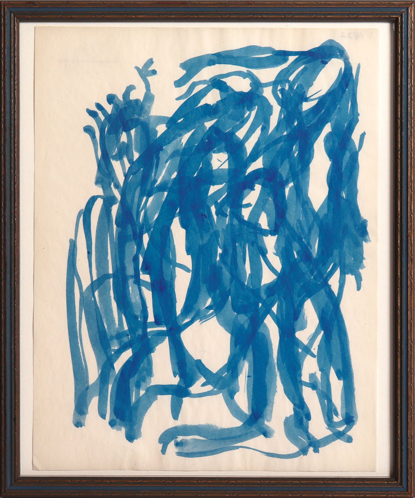 Blue Figures in Abstraction <br>Mid Century Ink Wash <br><br>#11822