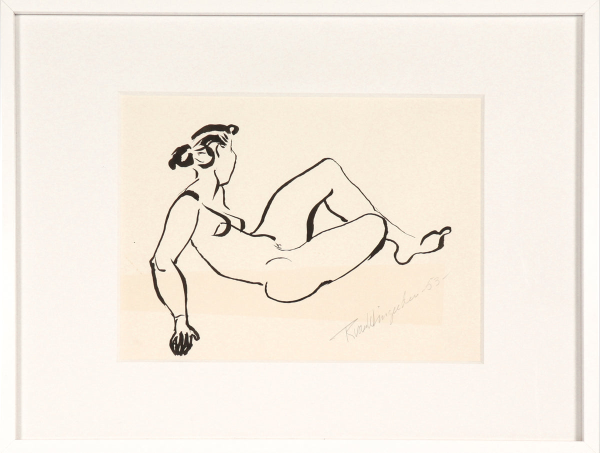 Minimal Reclining Nude &lt;br&gt;1940-60s Ink &lt;br&gt;&lt;br&gt;#4531