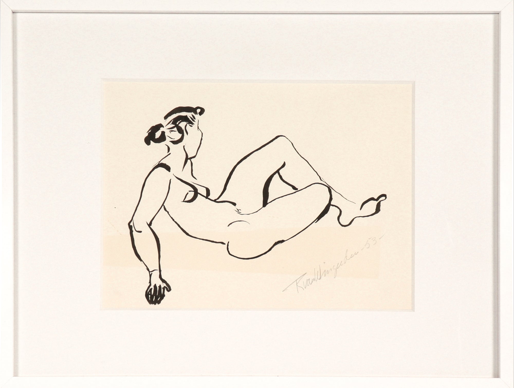 Minimal Reclining Nude <br>1940-60s Ink <br><br>#4531