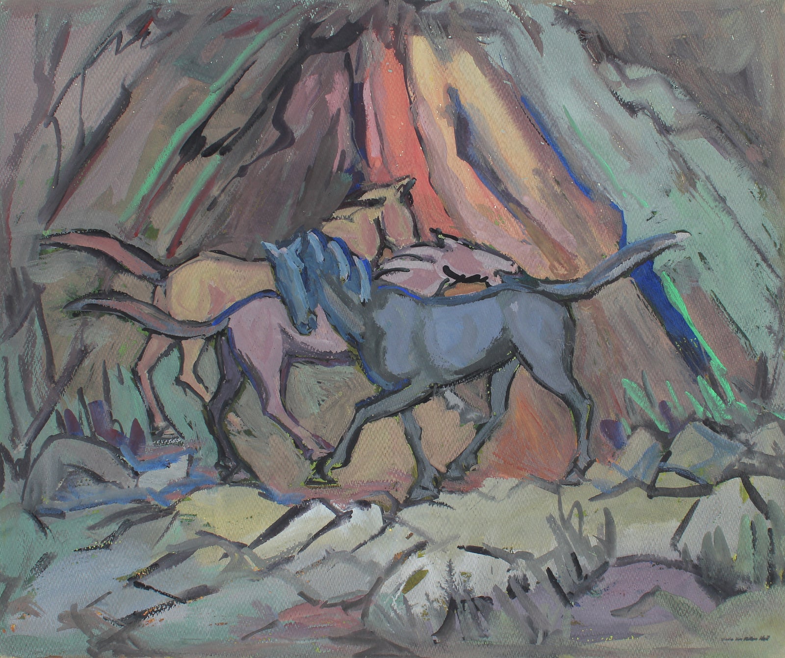 Industrial Harbor Scene <br>1960s Watercolor<br><br>#92593