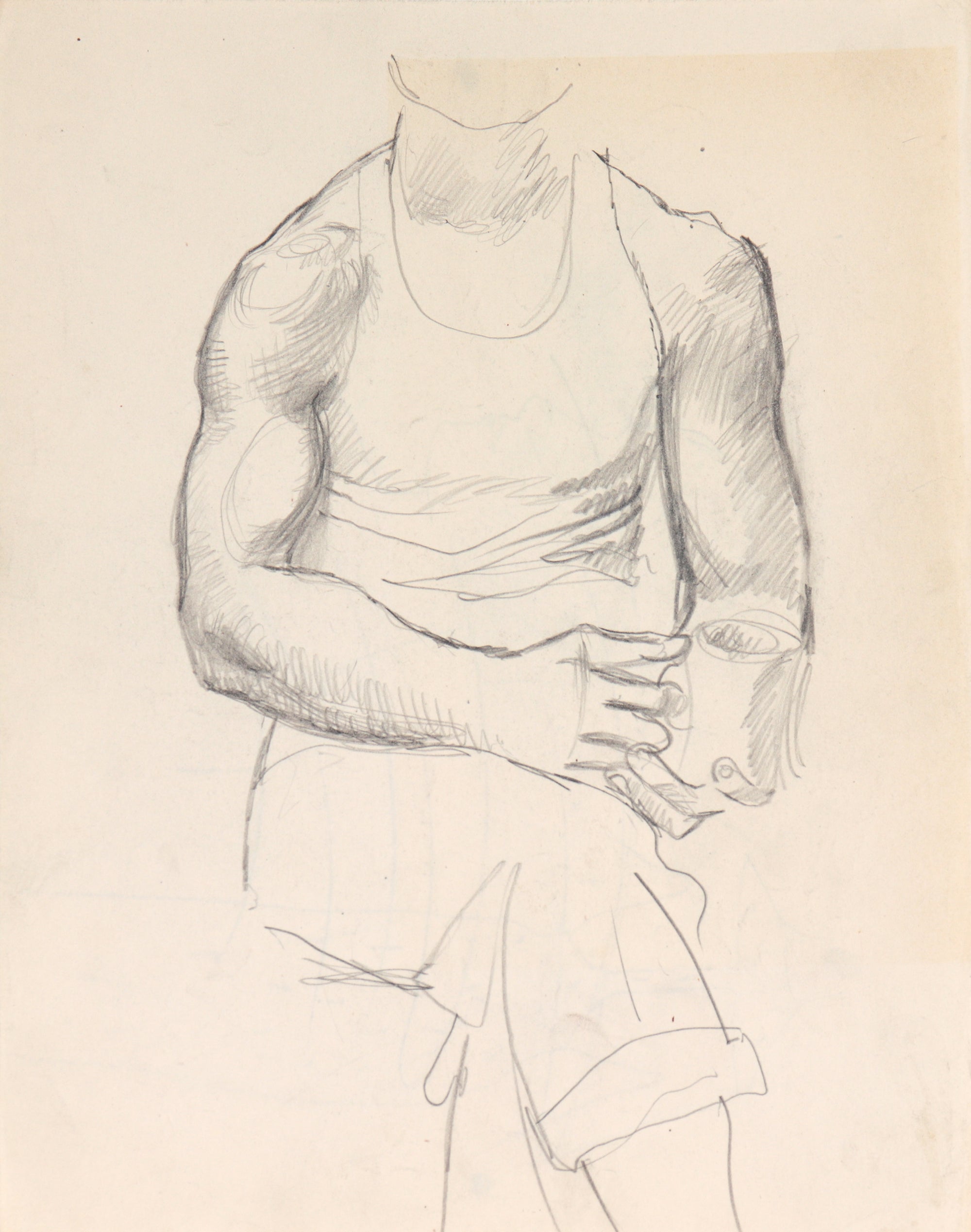 Seated Figure with Mug<br>Mid 20th Century Graphite<br><br>#C3957