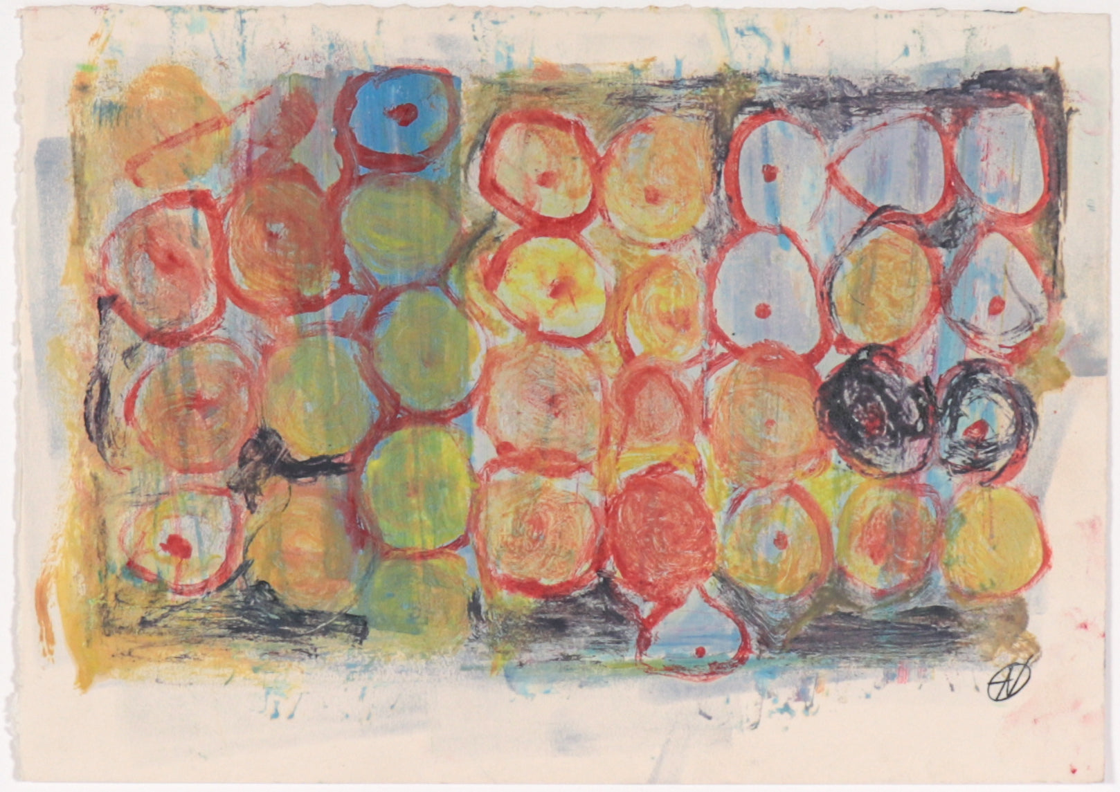Colorful Circular Abstract <br>20th Century Oil on Paper <br><br>#C4322