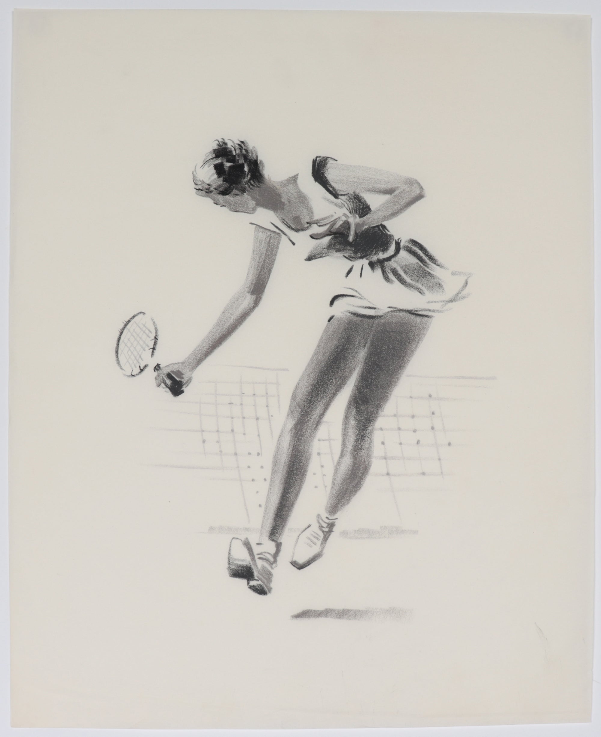 Female Tennis Player in Motion <br>Mid Century Charcoal <br><br>#C4568
