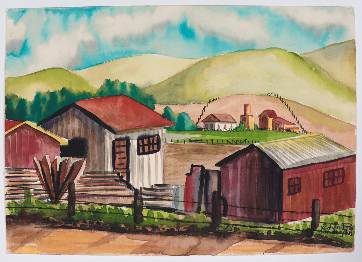 Idyllic Farm Scene &lt;br&gt;1942 Watercolor &lt;br&gt;&lt;br&gt;#C4570