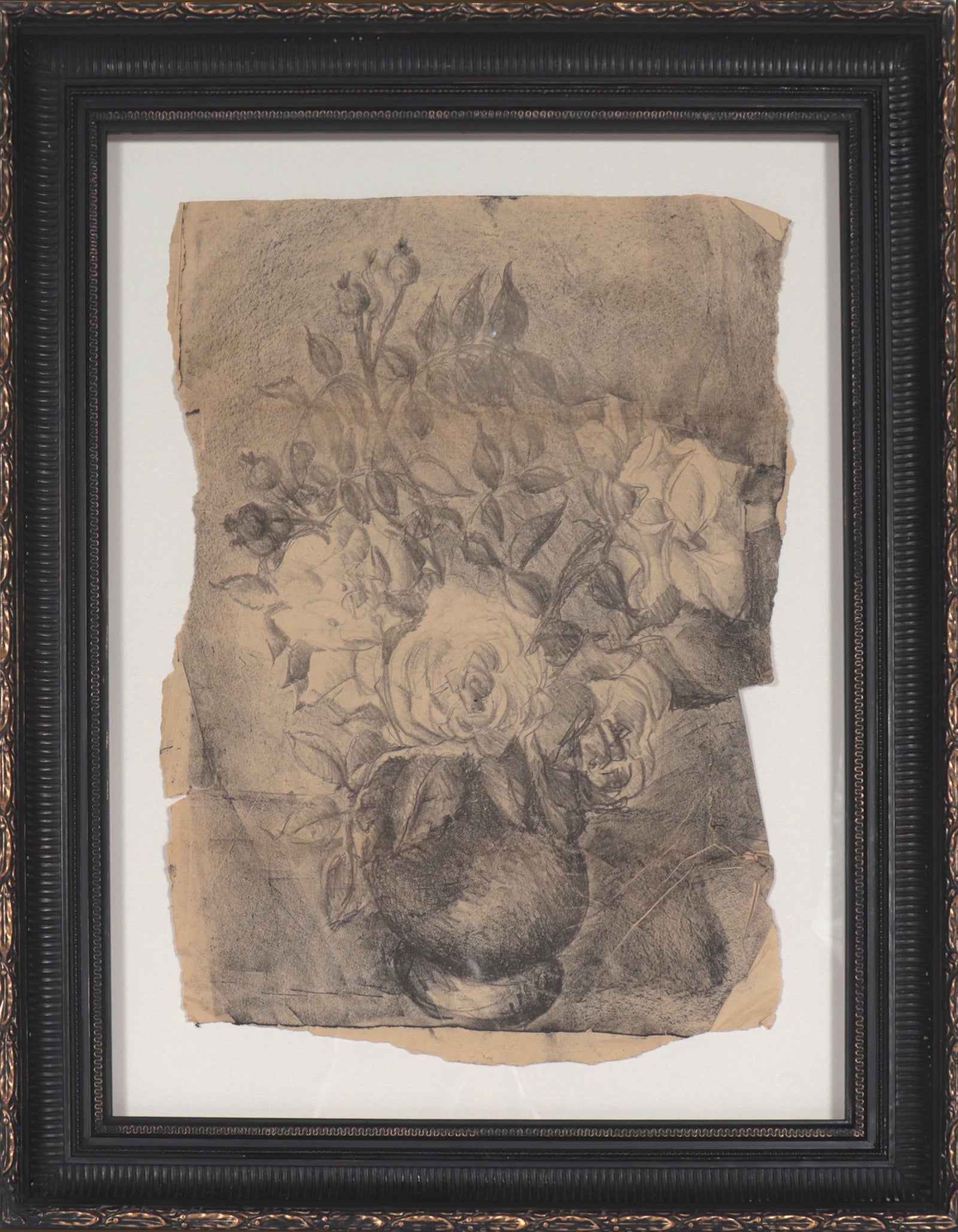 Monochromatic Bouquet Still-Life <br>20th Century Charcoal<br><br>#C4653