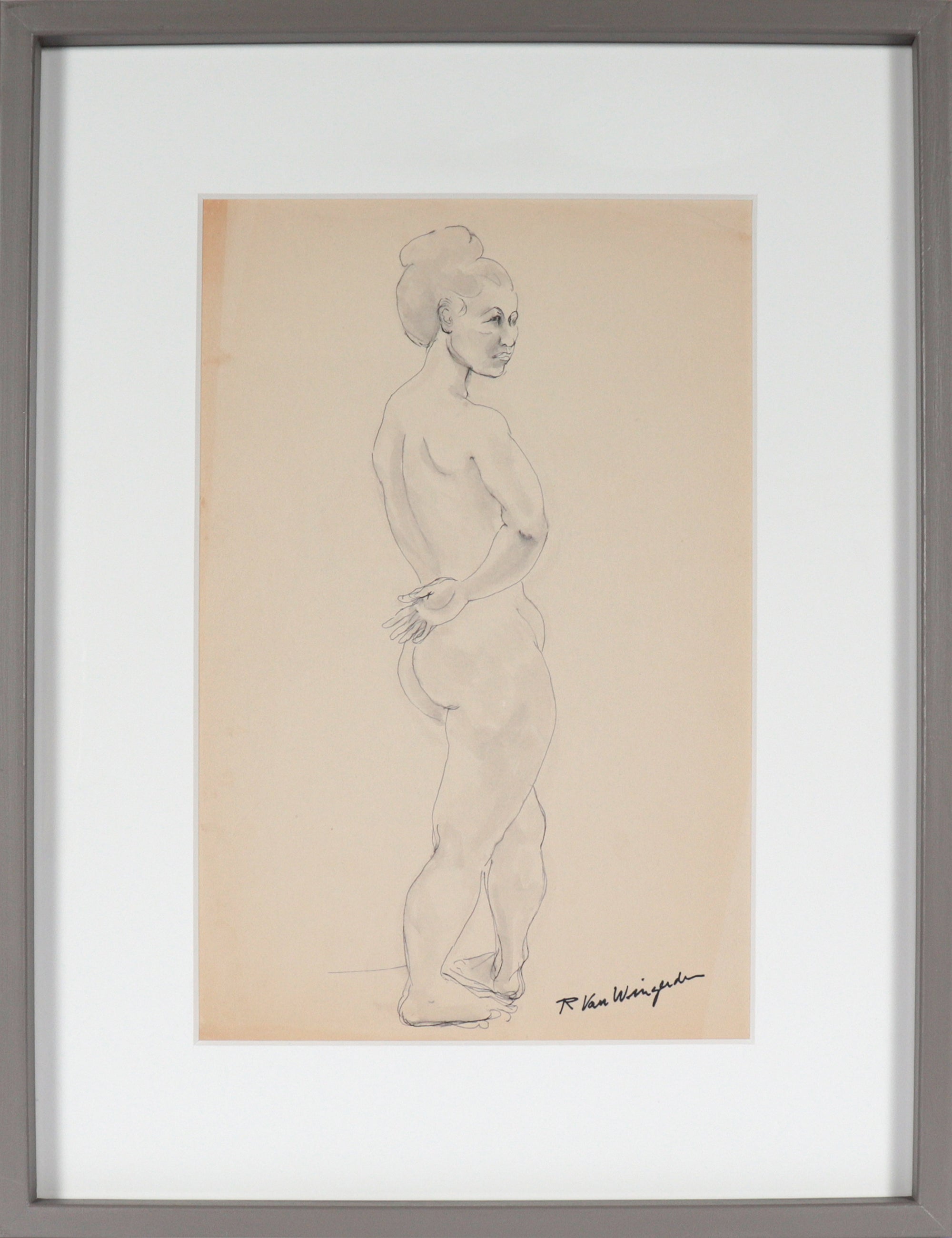 Elegant Standing Nude <br>Mid Century Ink <br><br>#C4776