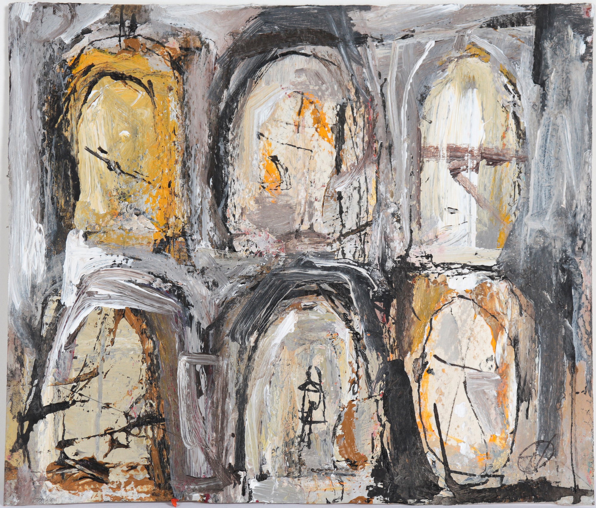 Abstracted Arched Forms<br>20th Century Oil on Paper<br><br>#C4942