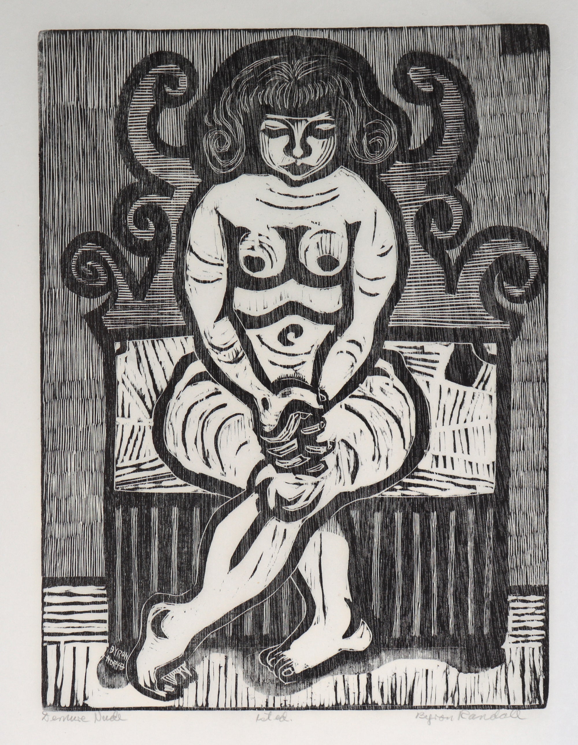 <I>Demuse Nude</I> <br>20th Century Woodcut<br><br>#C5262