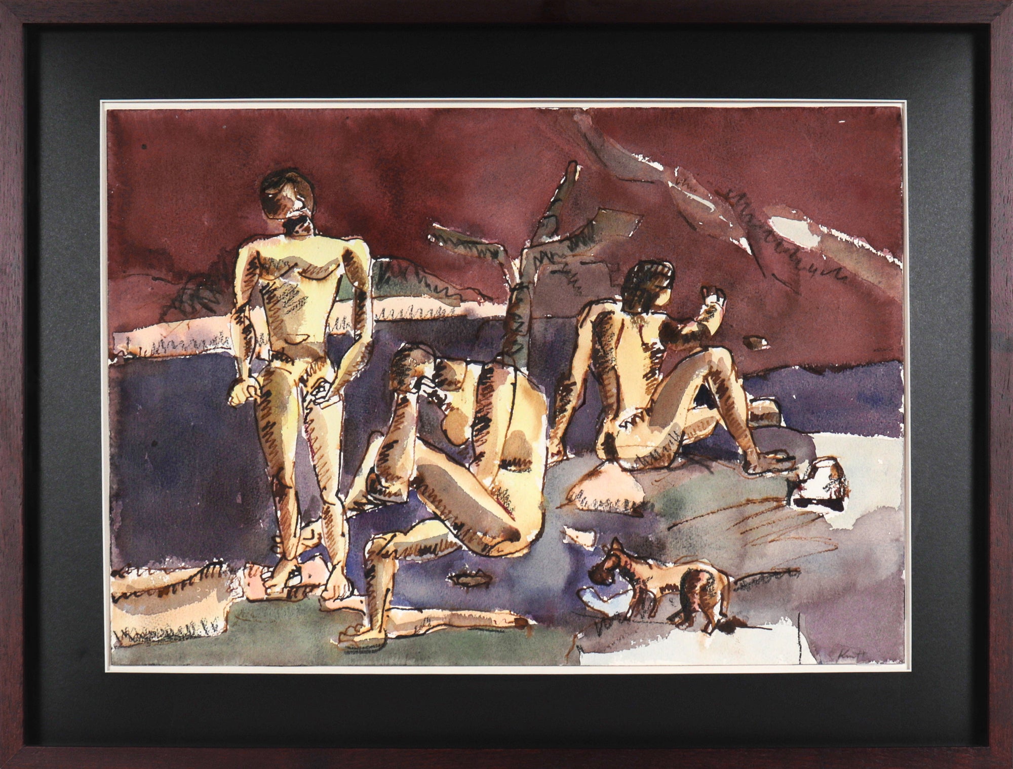 Expressionist Nude Figures <br>20th Century Gouache & Ink <br><br>C5288