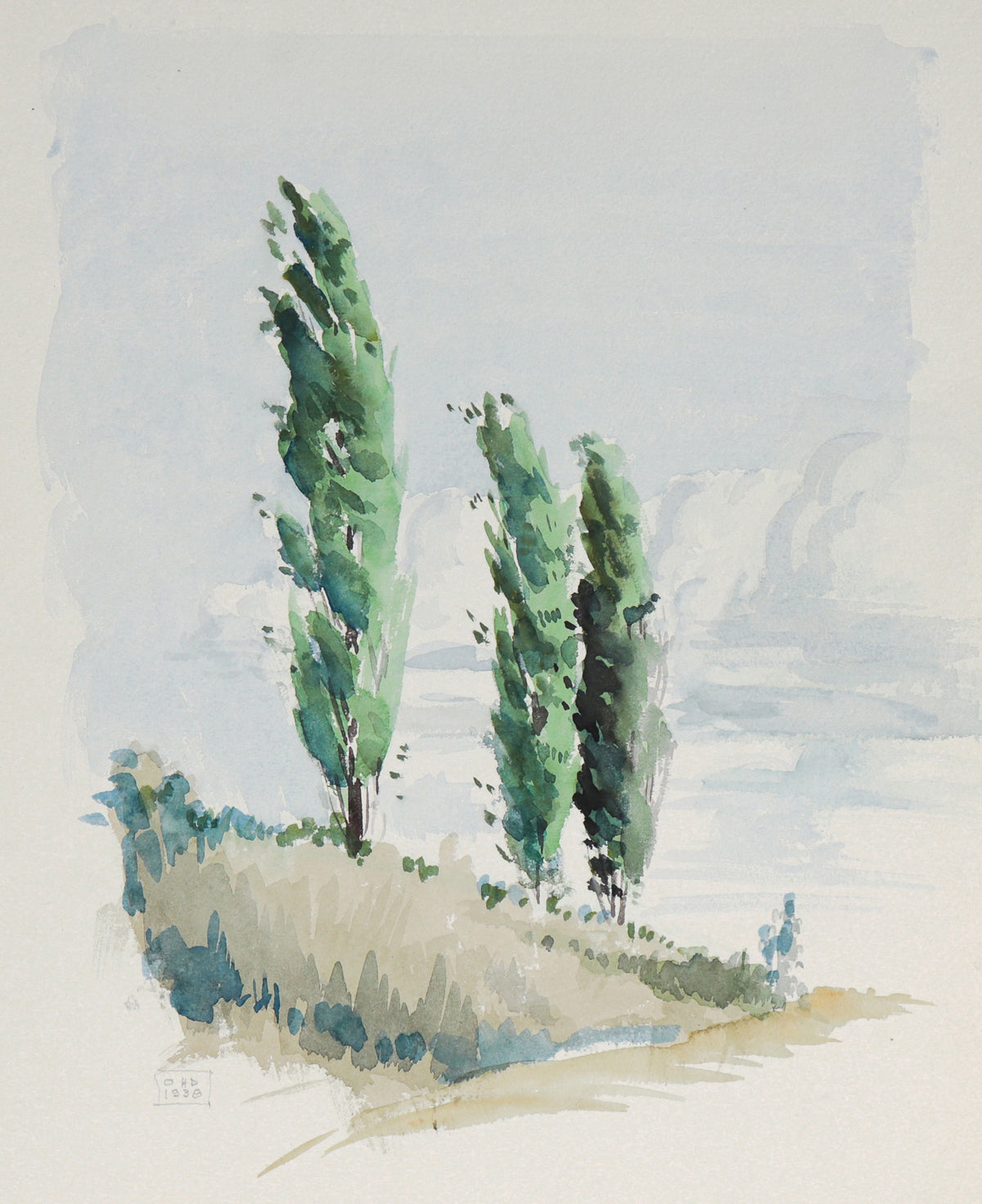 Windswept Trees on a Hillside&lt;br&gt;1938 Watercolor&lt;br&gt;&lt;br&gt;#C5521