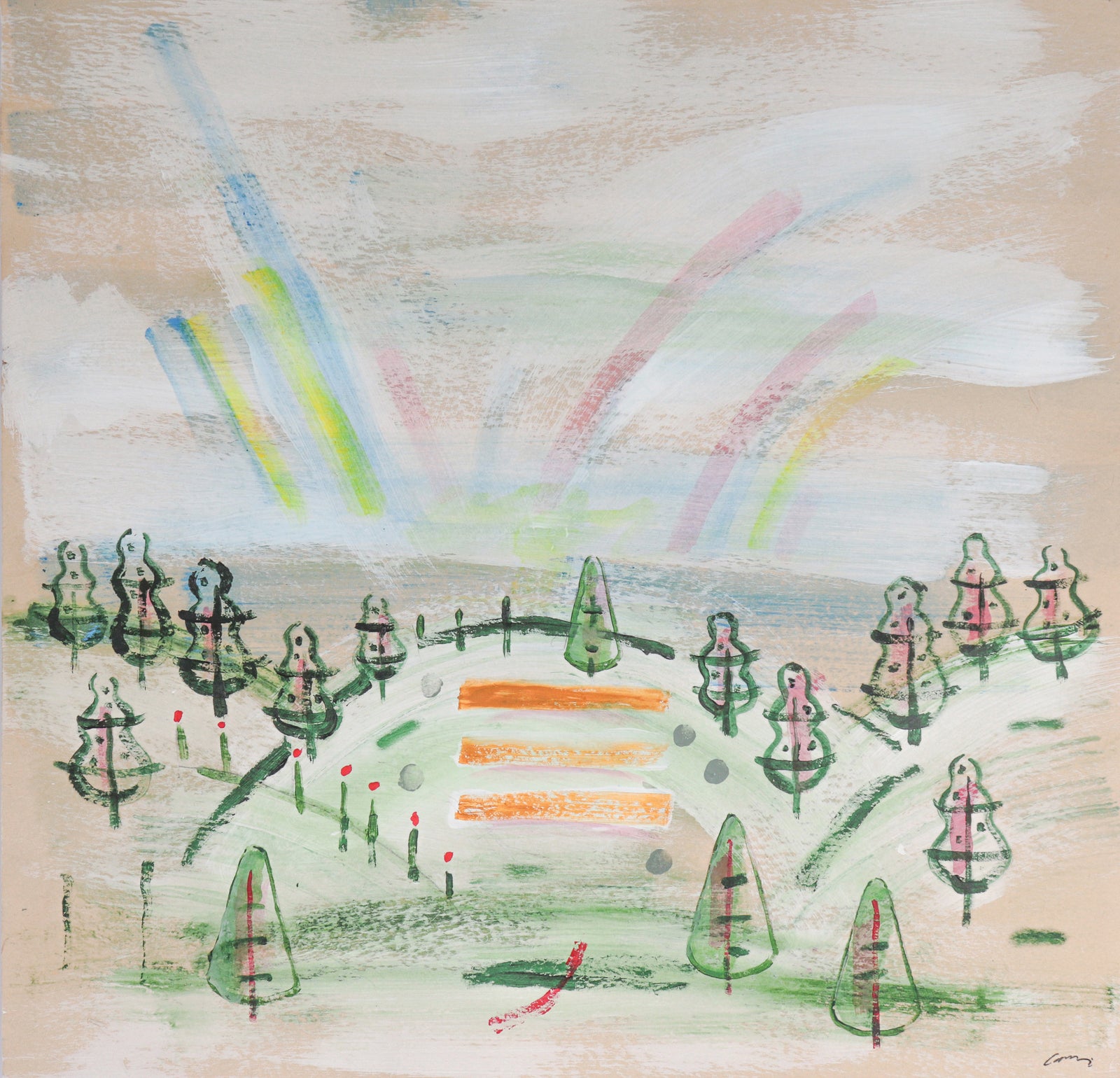 Abstracted Landscape with Rainbow <br>2016 Acrylic & Watercolor<br><br>#C6530