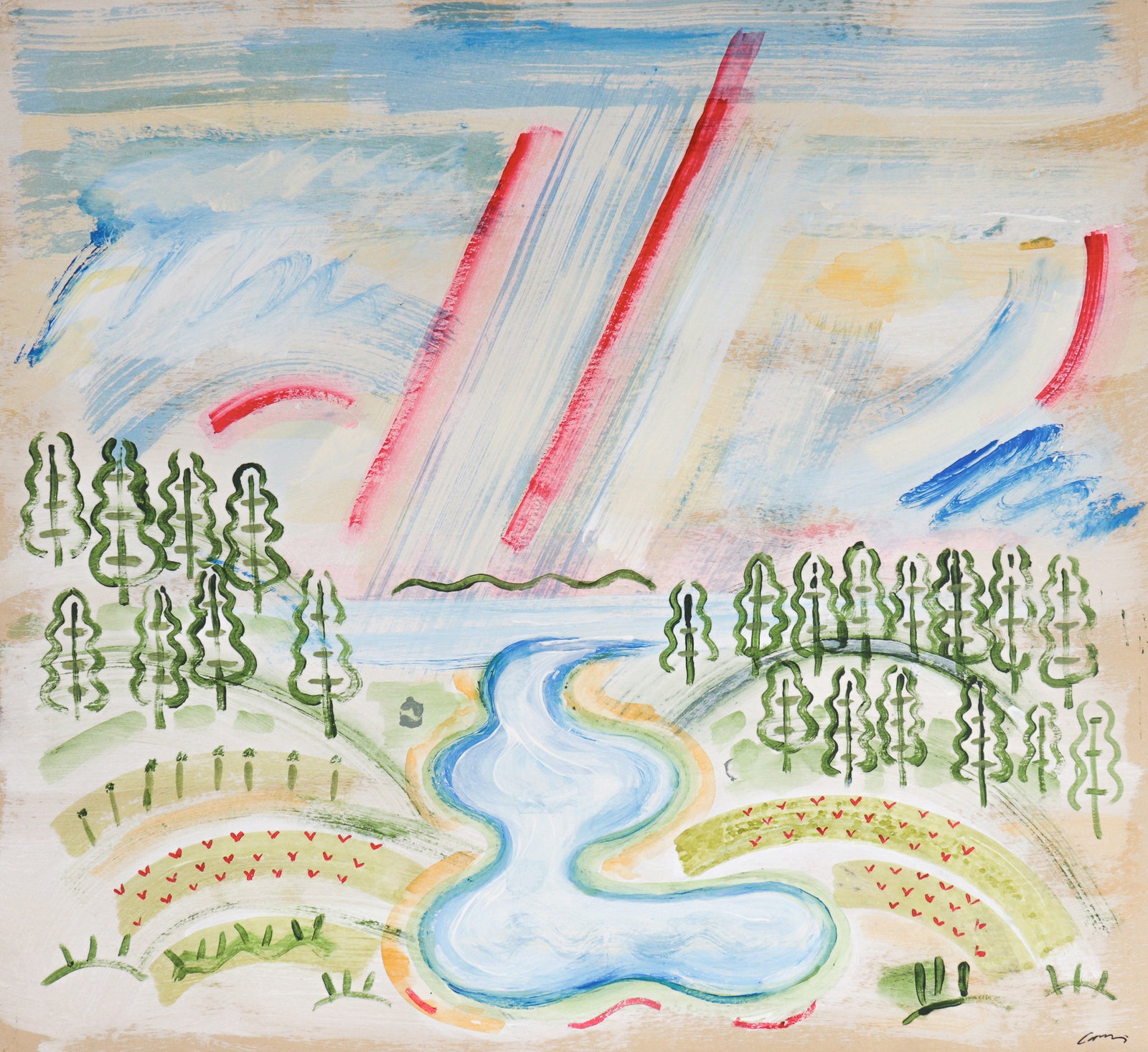 Cheerful Abstracted Landscape <br> 2016 Acrylic & Watercolor<br><br>#C6531