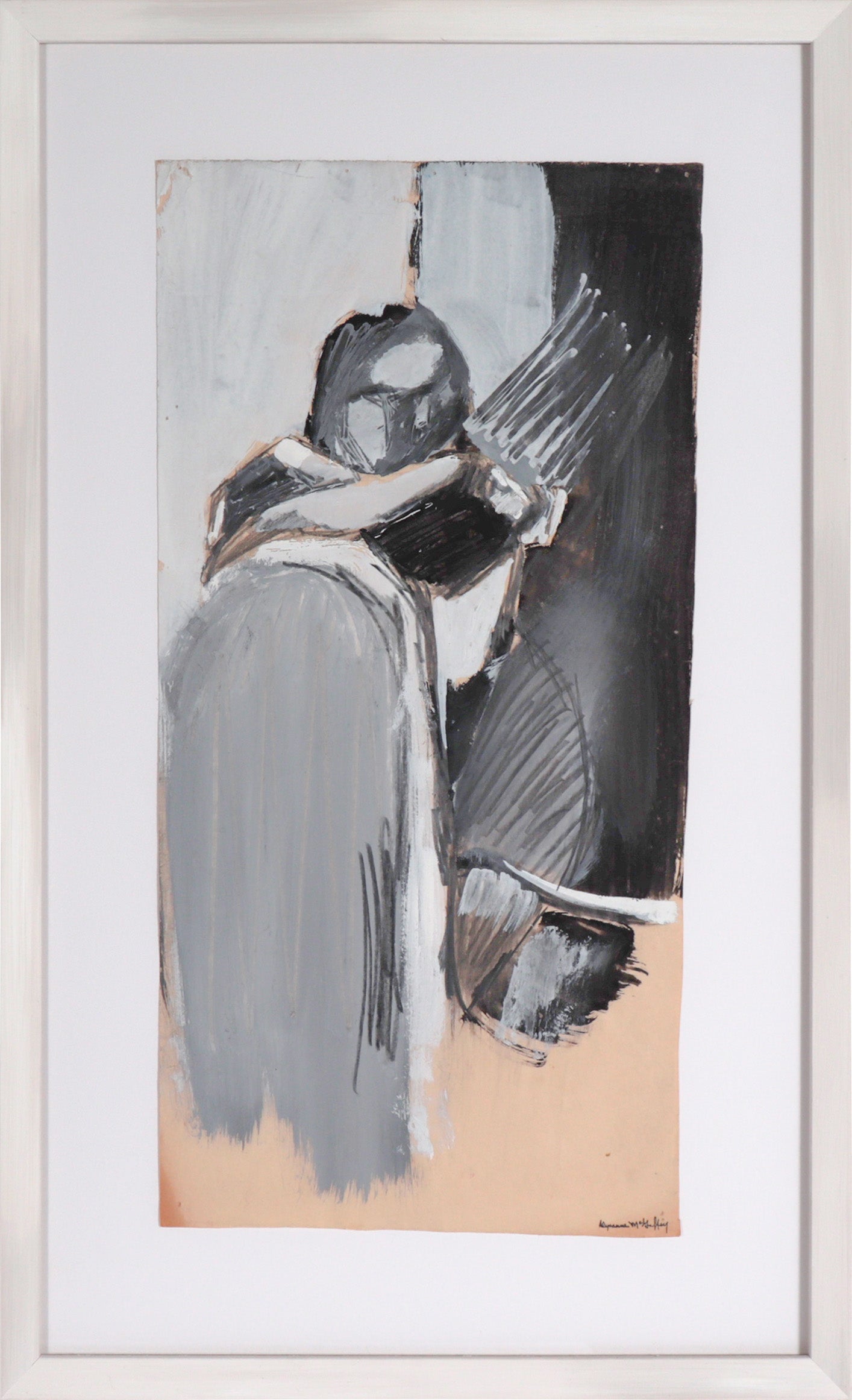 Black and White Figurative Abstract <br>1960's Mixed Media <br><br>#C7326