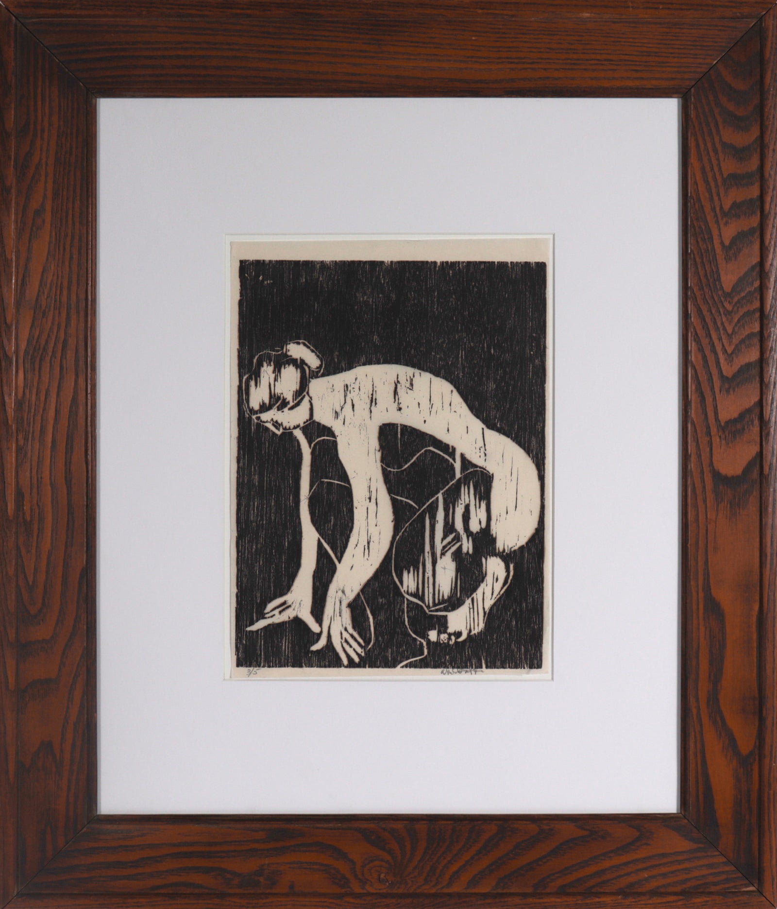 Crouching Bay Area Figure <br>20th Century Woodblock <br><br>#C7348