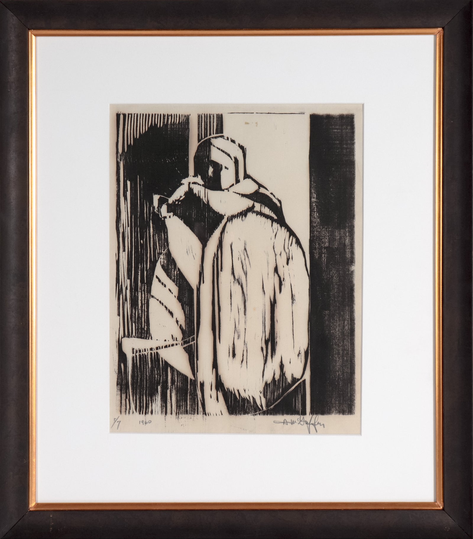 Leaning Figure <br>1960 Woodblock <br><br>#C7416