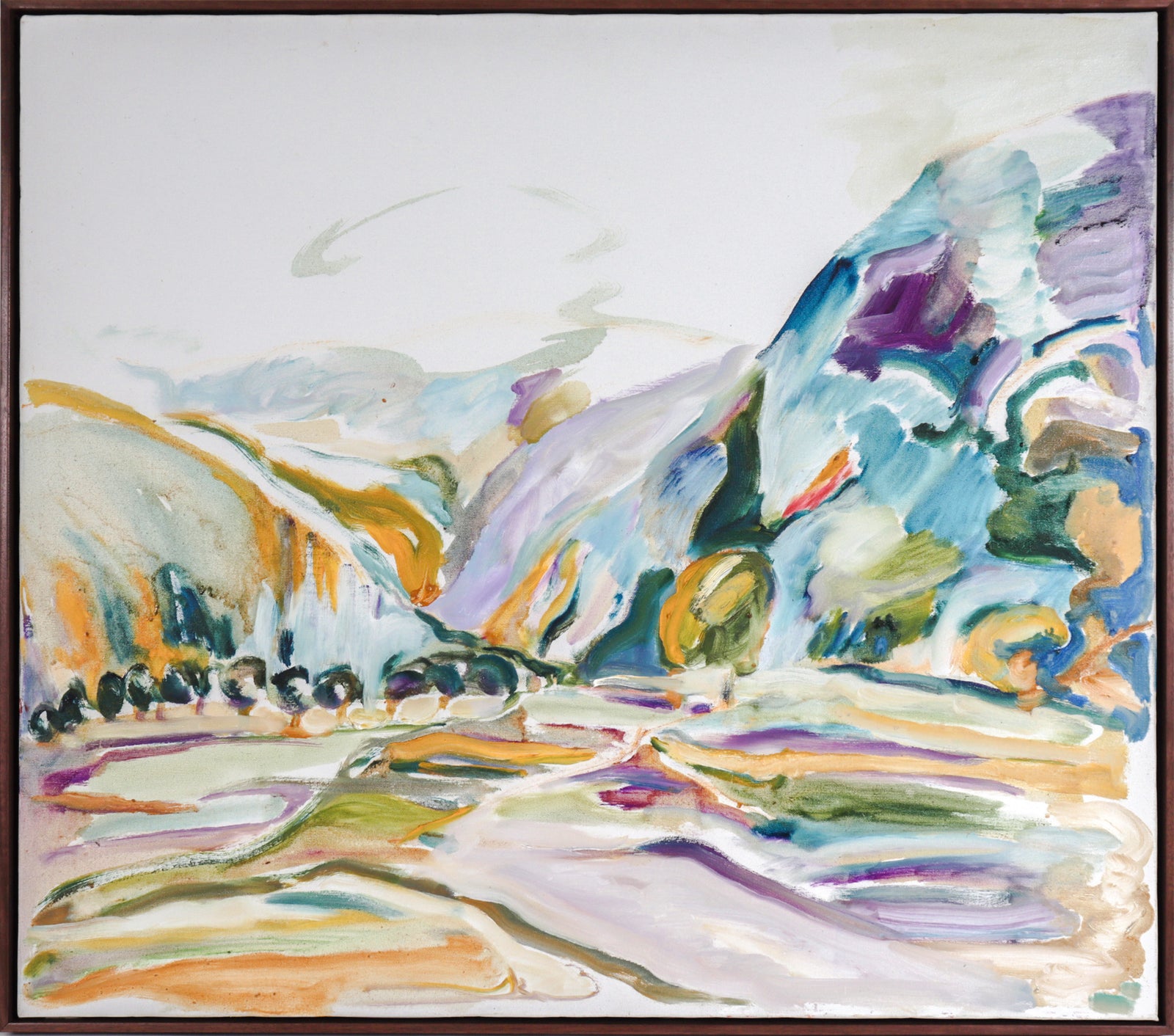 Abstracted Multi-Colored Hills and Meadow <br>20th Century Oil <br><br>#C7418