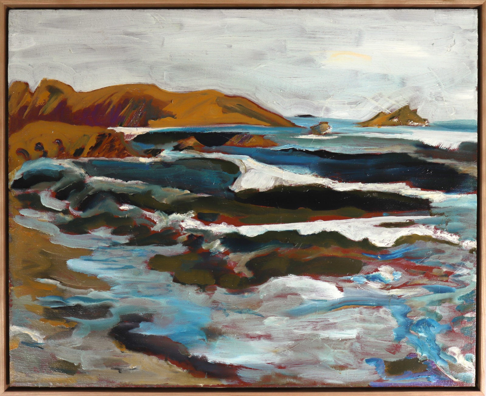 Abstracted Waves on Rocky Shores Seascape <br>20th Century Oil <br><br>#C7431