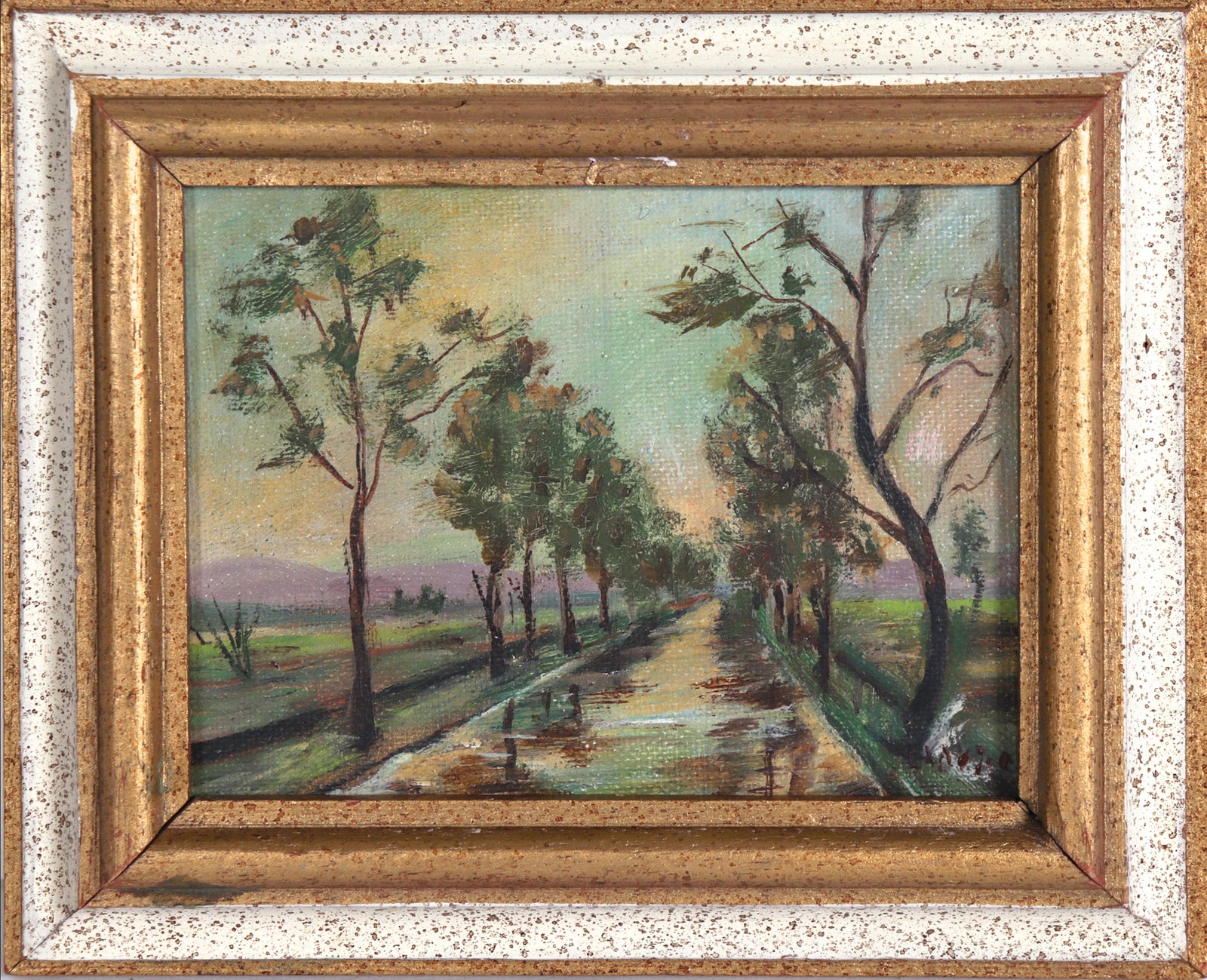Sherbert Skies Landscape <br>Mid 20th Century Oil <br><br>#C7584