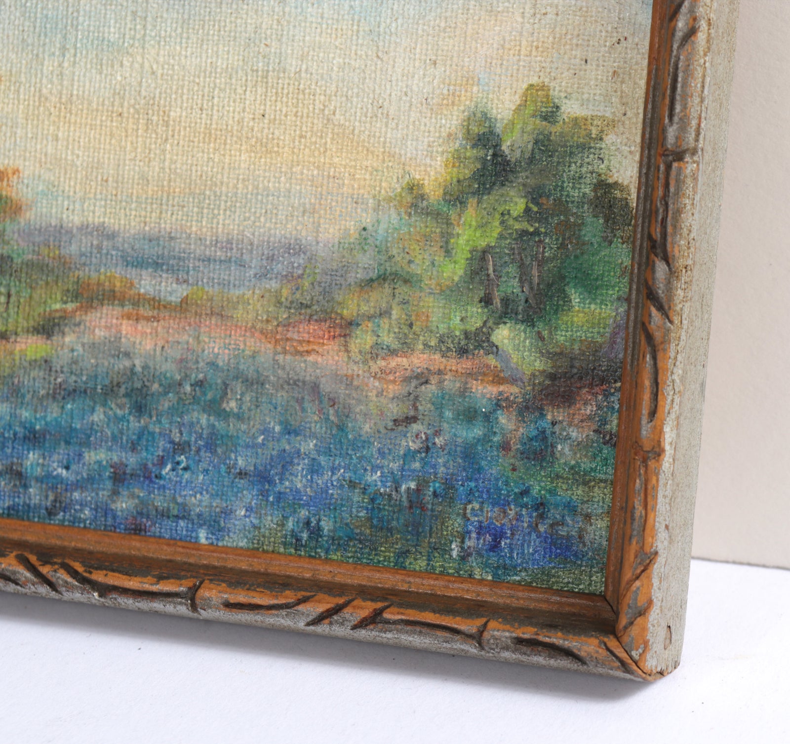 Spring Lupine Meadow Scene <br>Mid 20th Century Oil <br><br>#C7587