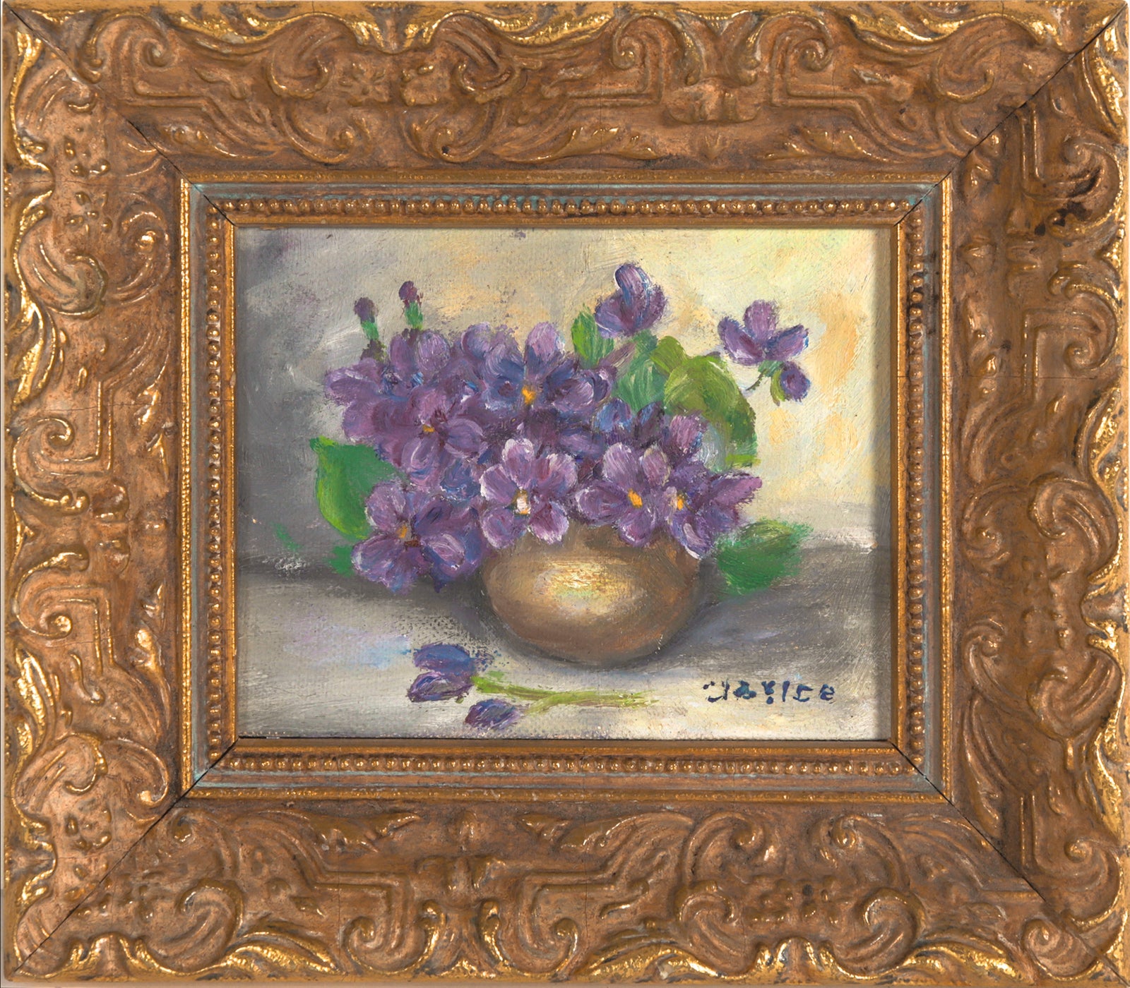 Purple Bouquet Still Life <br>Mid 20th Century Oil <br><br>#C7590
