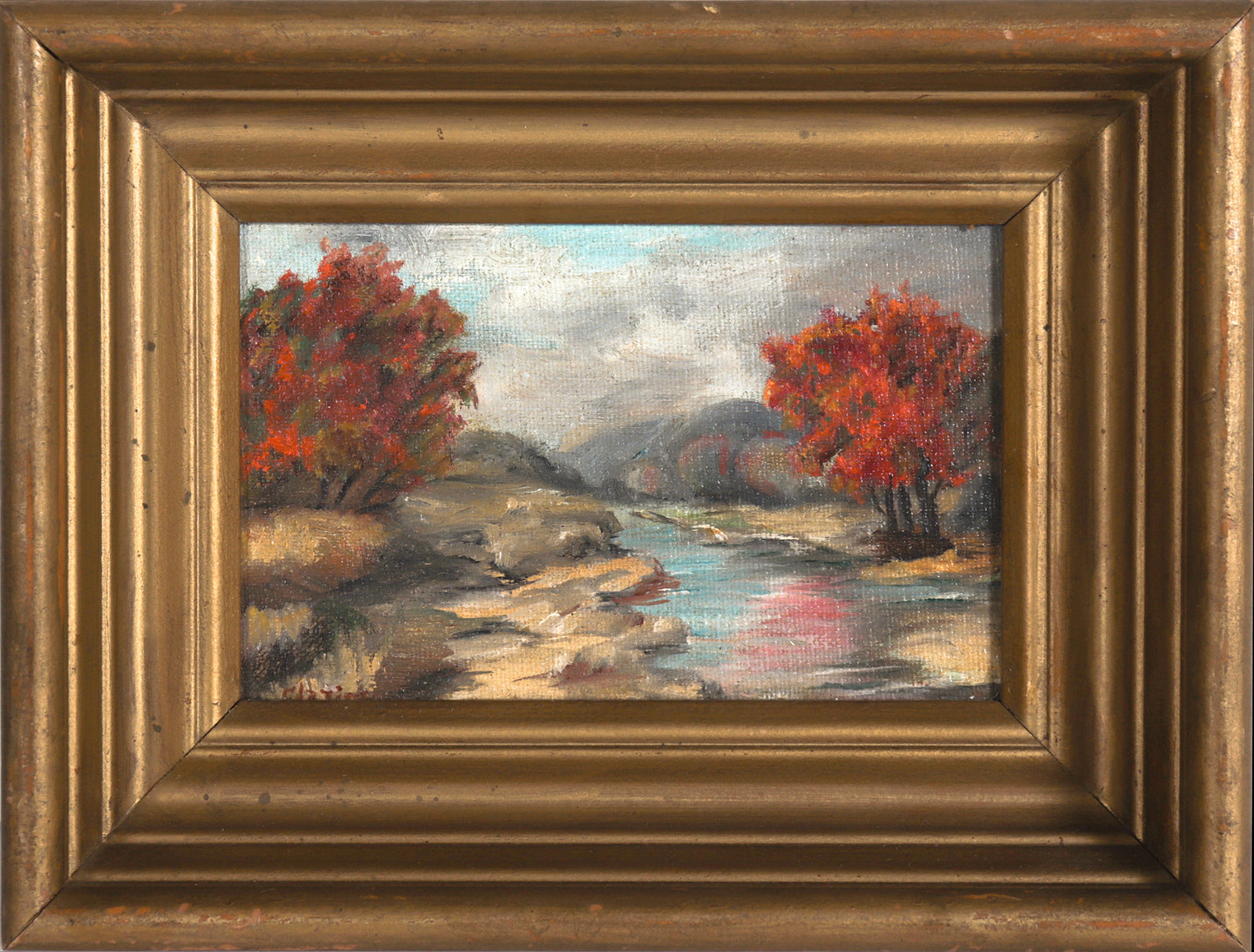 Moody Fall Landscape <br>Mid 20th Century Oil <br><br>#C7592