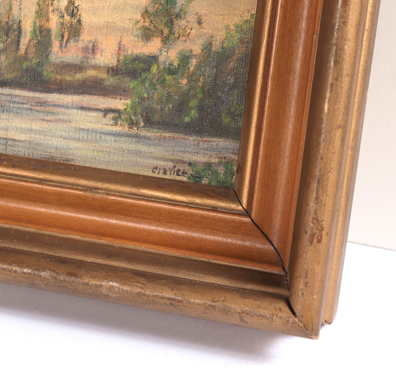 Crepuscular Lakeside Landscape <br>Mid 20th Century Oil <br><br>#C7598