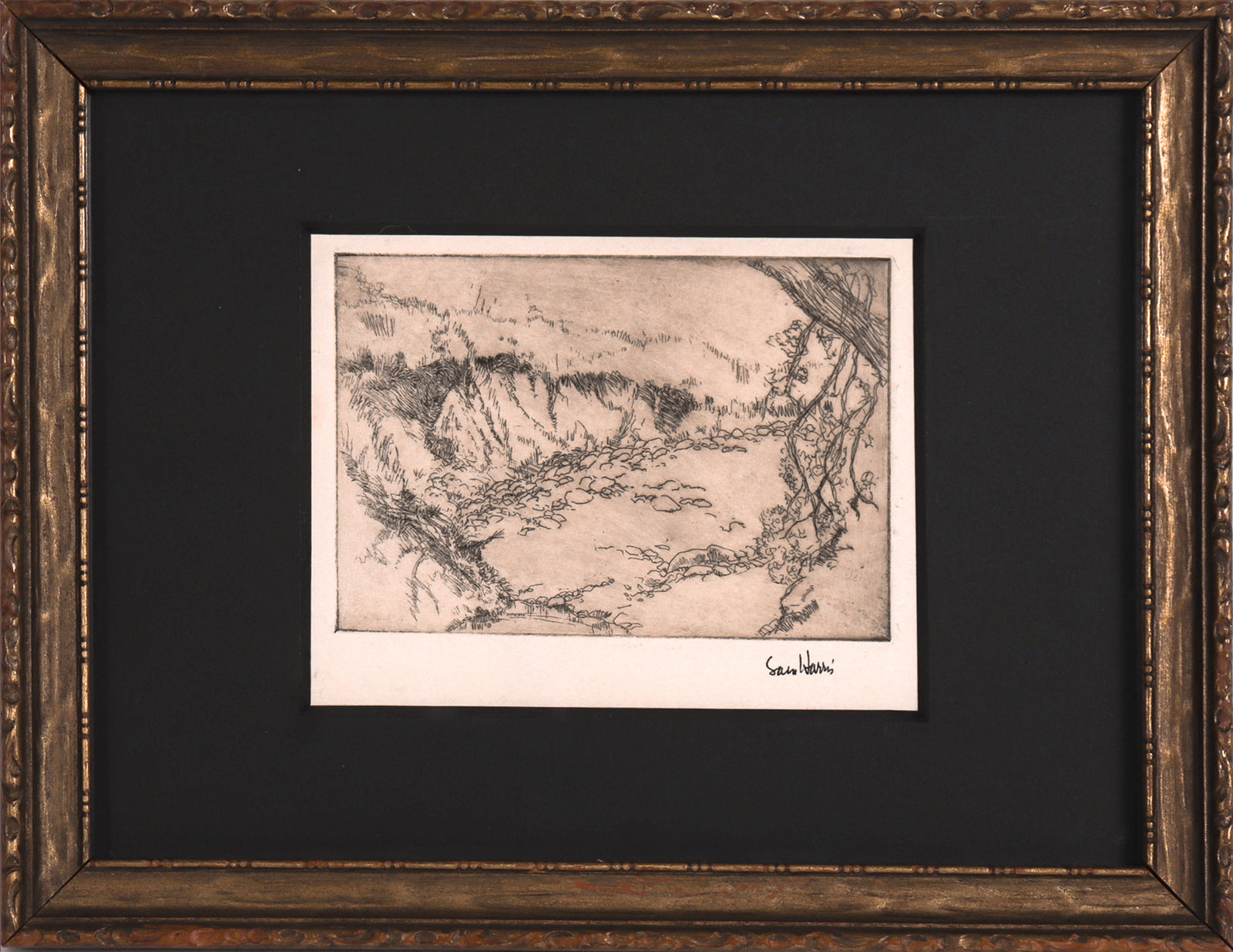 Secret Swimming Hole <br>Mid 20th Century Etching <br><br>#C7630