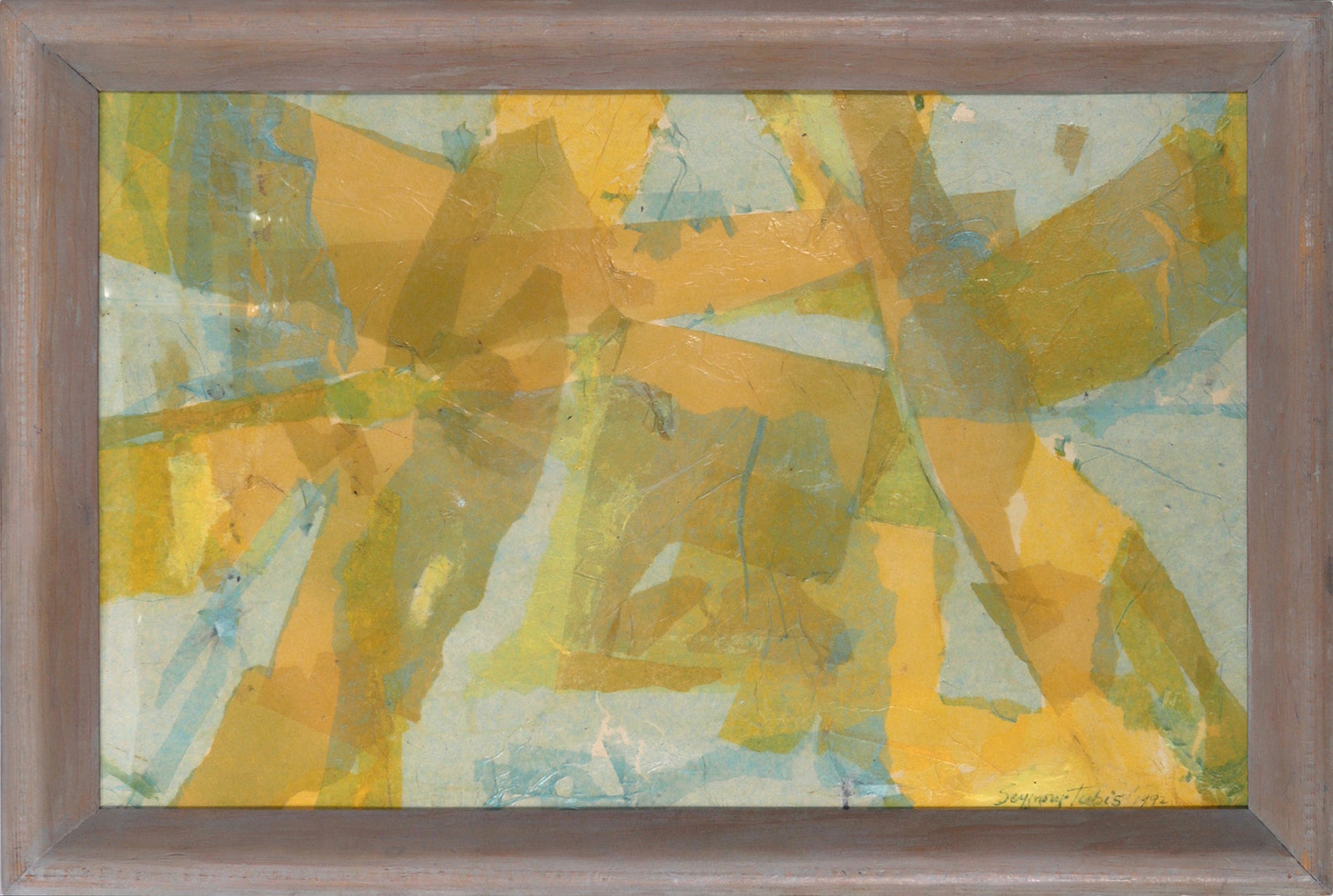 Ecstatic Yellow and Green Abstract <br>1992 Papier Collé <br><br>#C7649