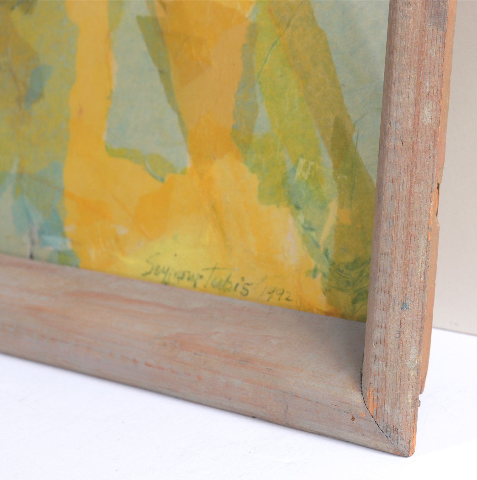 Ecstatic Yellow and Green Abstract <br>1992 Papier Collé <br><br>#C7649