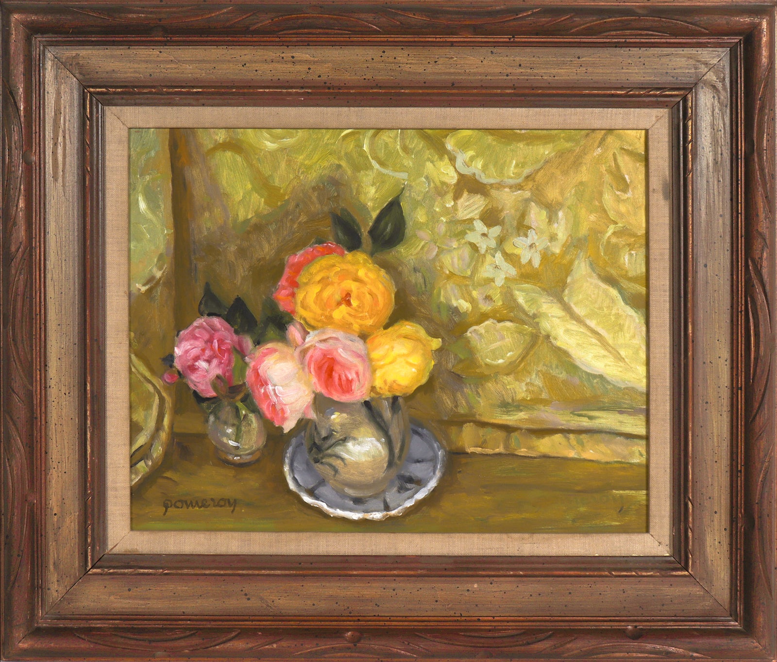 Warm Toned Still Life With Flowers <br>20th Century Oil <br><br>#C7671
