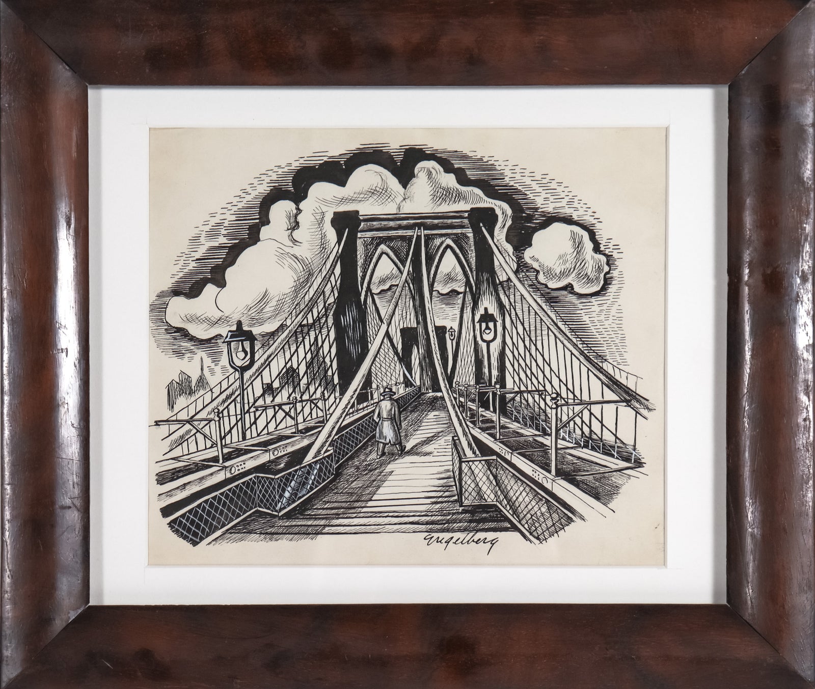 Brooklyn Bridge New Yorker Illustration <br>1930's Ink <br><br>#C7694