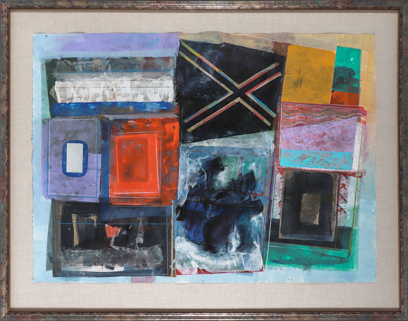 Expressive Collaged Abstract <br>1991 Mixed Media <br><br>#C7783