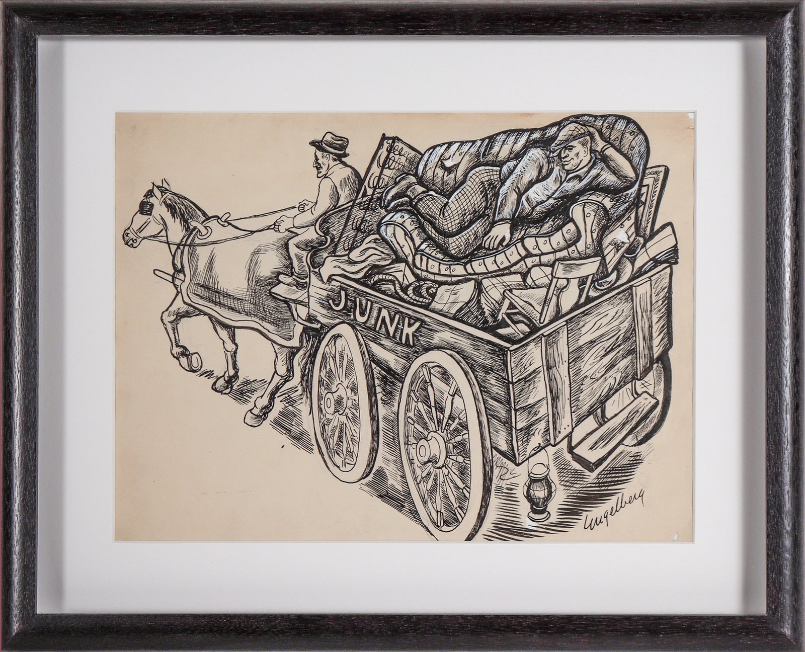 Junk Wagon New Yorker Illustration <br>1930's Ink and Gouache <br><br>#C7786
