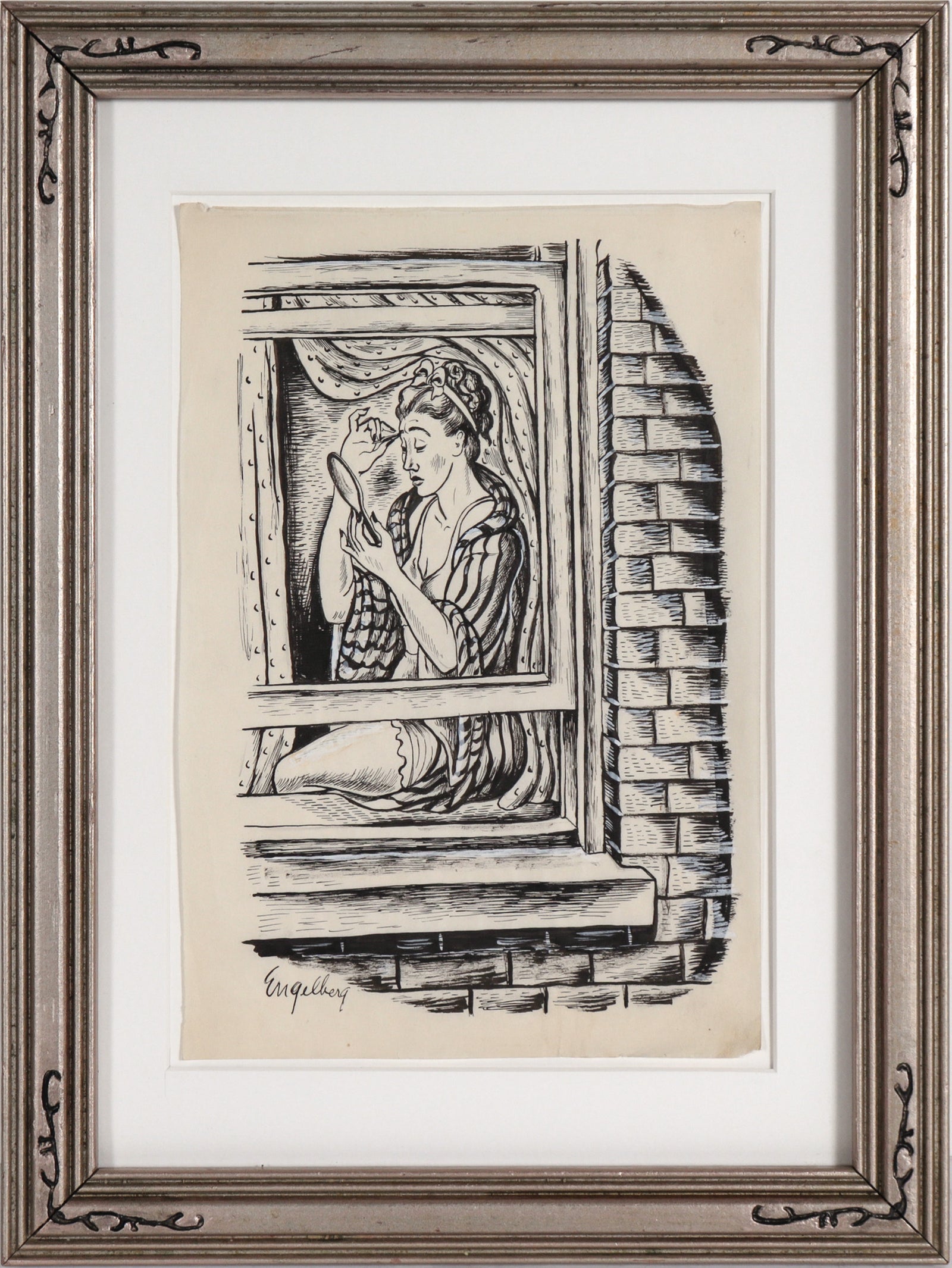 Eyebrow Grooming New Yorker Illustration <br>1930's Ink and Gouache <br><br>#C7787