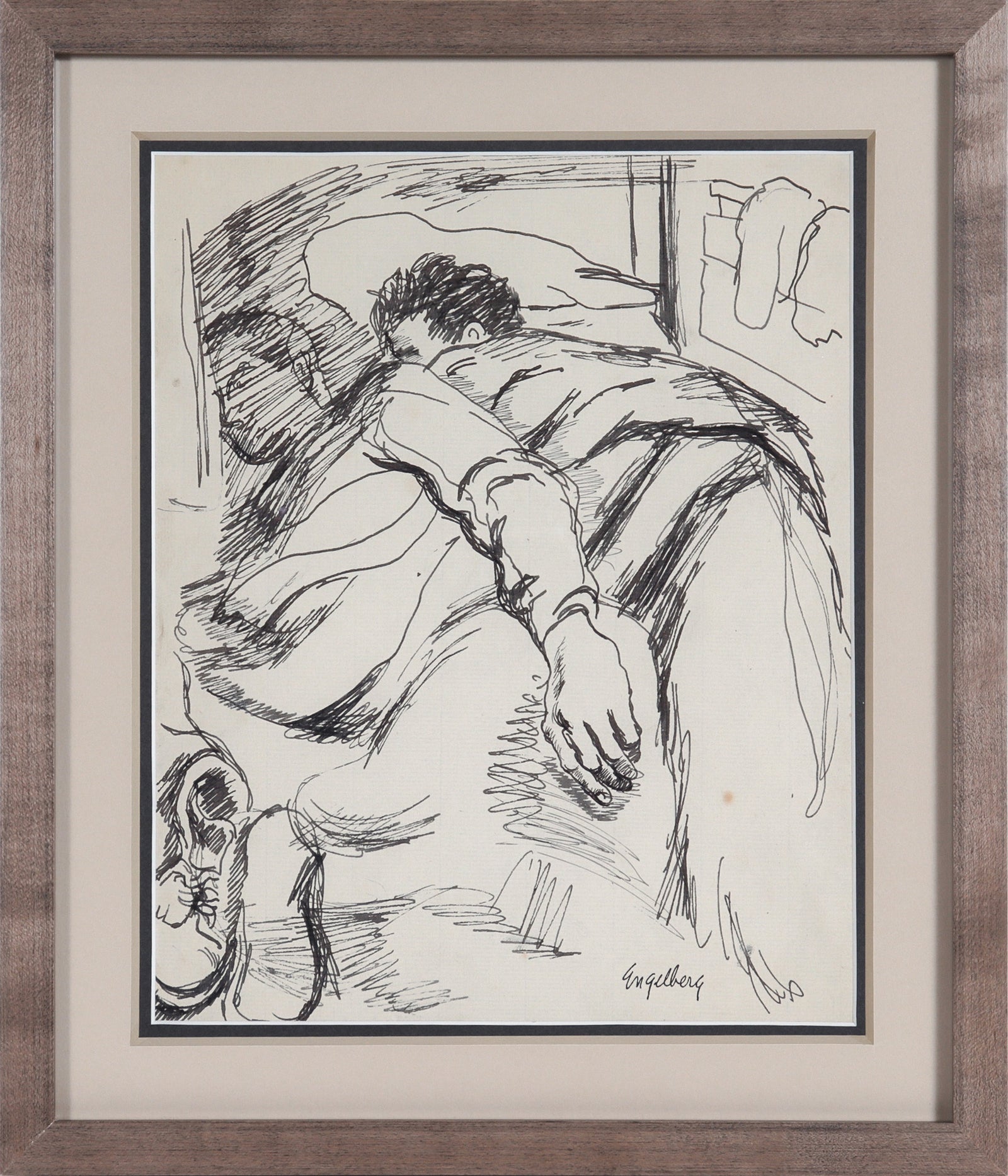 Intimate Barracks Scene <br>1940's Ink <br><br>#C7846