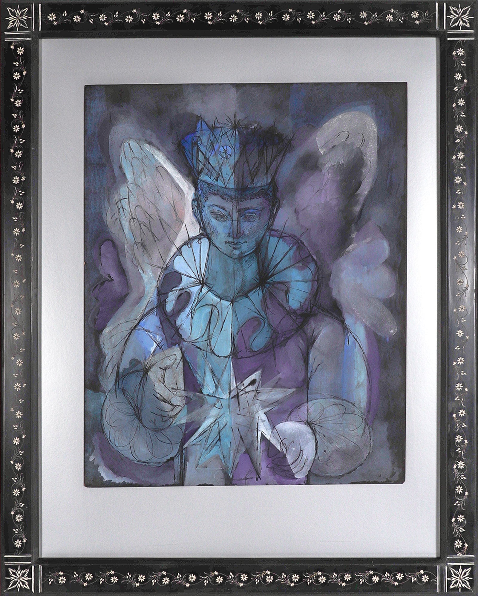Winged Harlequin (Self Portrait) <br>1960's Gouache, Pastel & Ink <br><br>#C7885