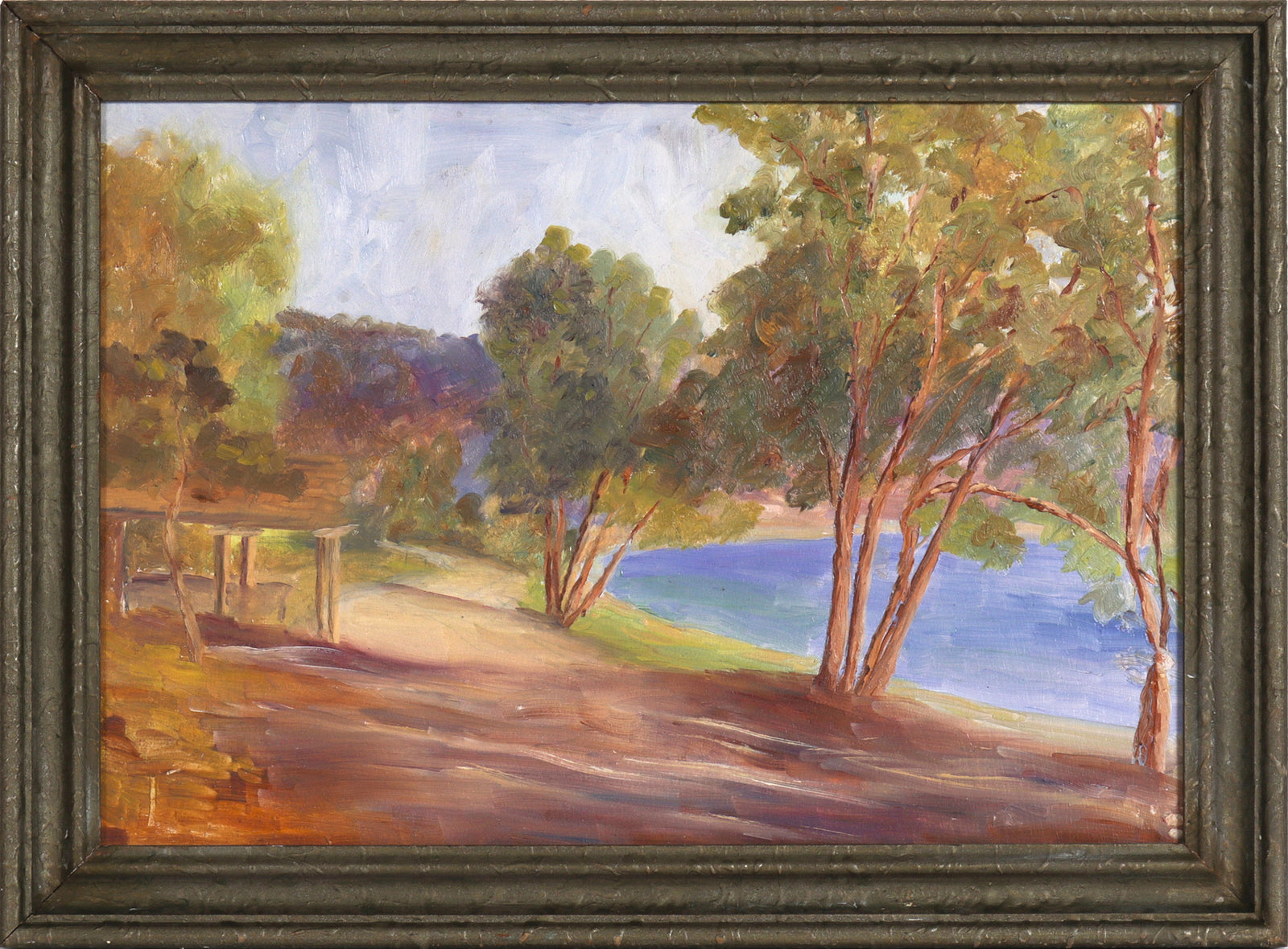 Impressionist Lakeside Landscape <br>Early 20th Century Oil <br><br>#C7550