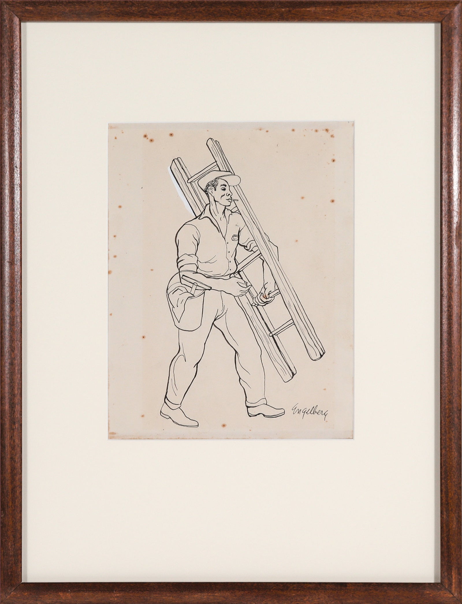 Handy Man Illustration <br>1930's Ink & Gouache <br><br>#C7944