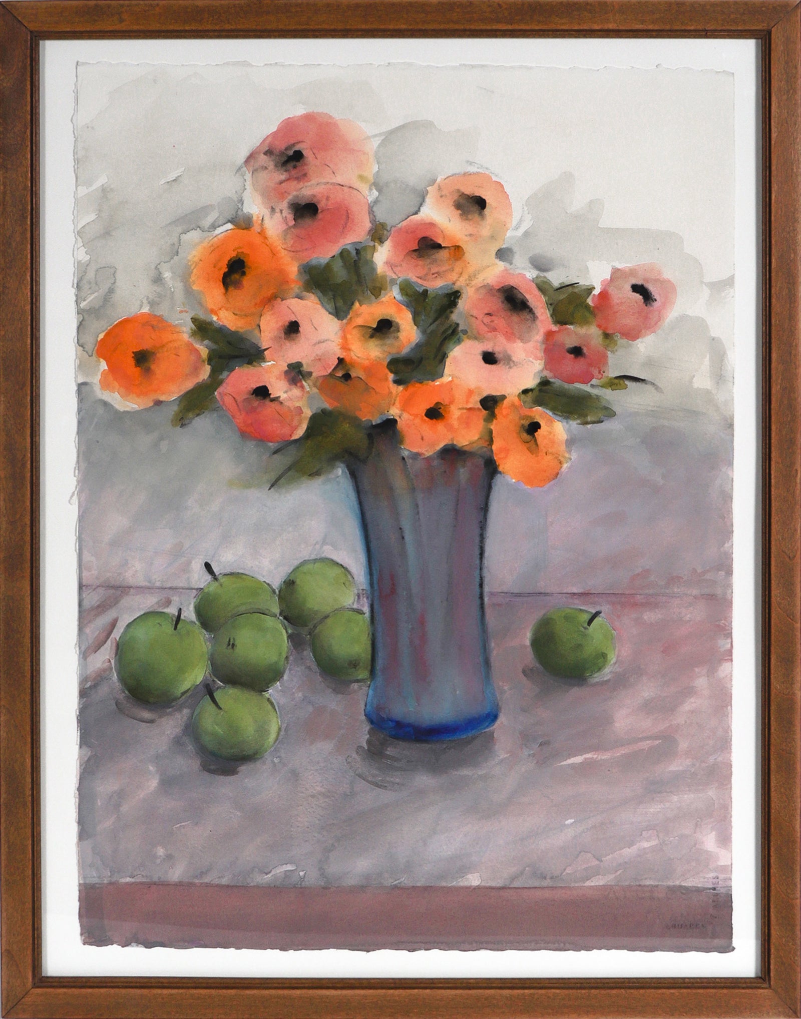 Still Life with Flowers and Apples <br>2000's Watercolor <br><br>#C8022