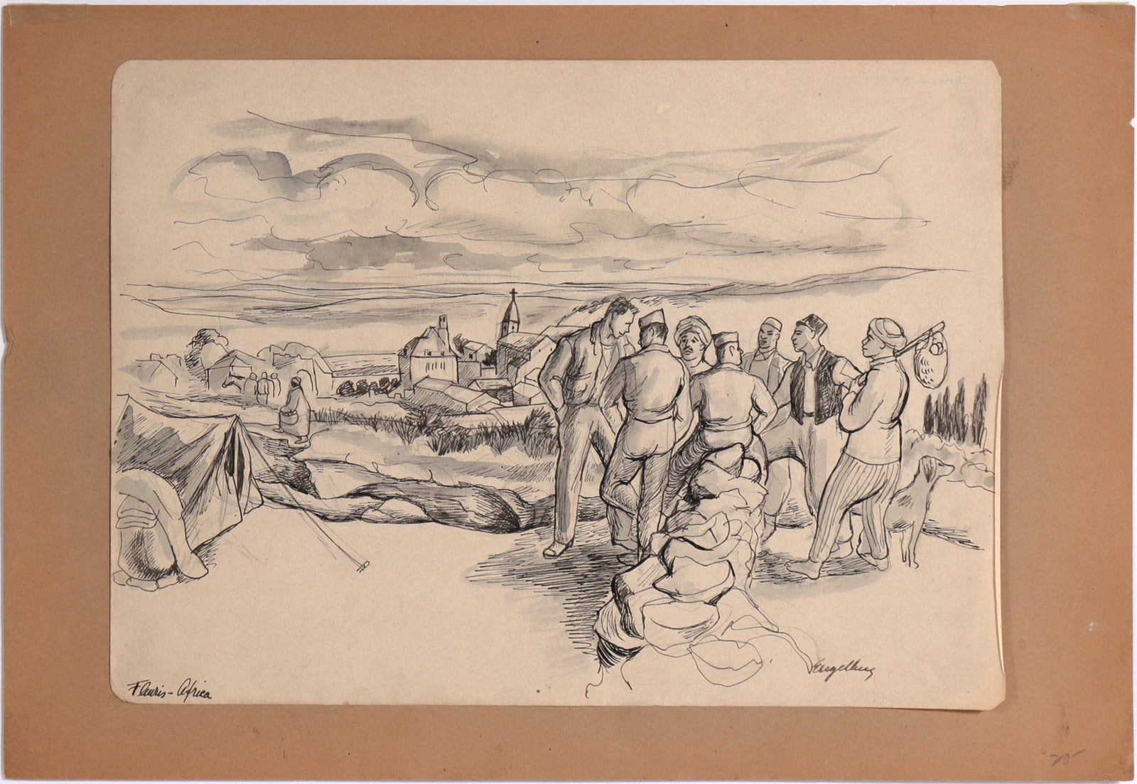 Army Camp in Africa <br>1940's Ink <br><br>#C8180