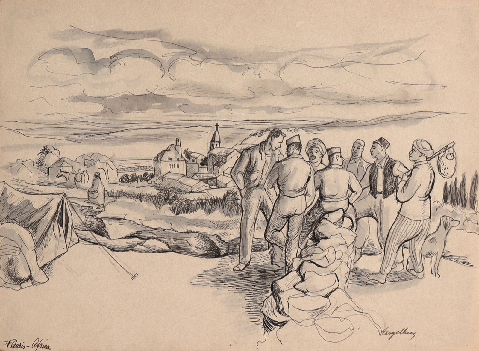 Army Camp in Africa <br>1940's Ink <br><br>#C8180