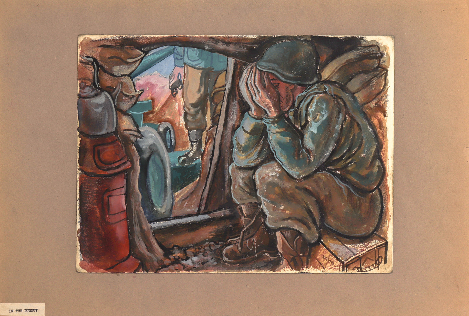 <I>In the Dugout</I> <br>1940's Gouache <br><br>#C8194