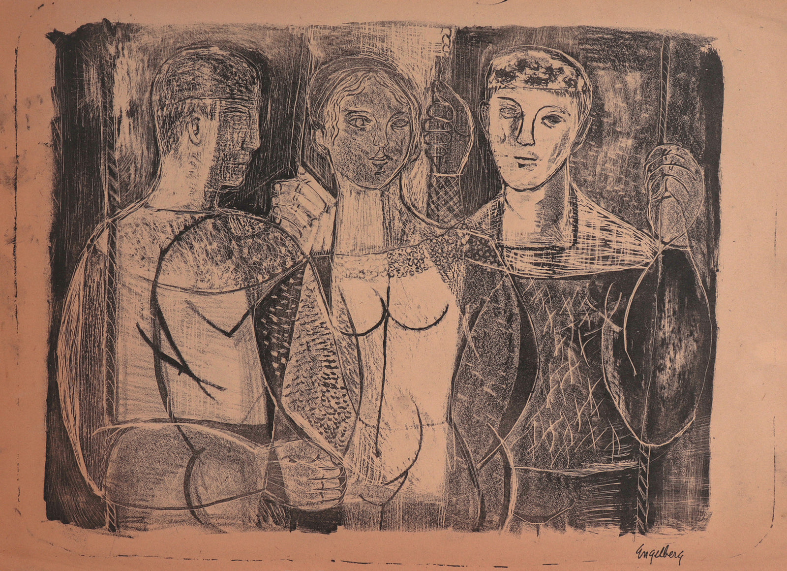 1930s Thespian Trio <br>1930's Lithograph <br><br>#C8197