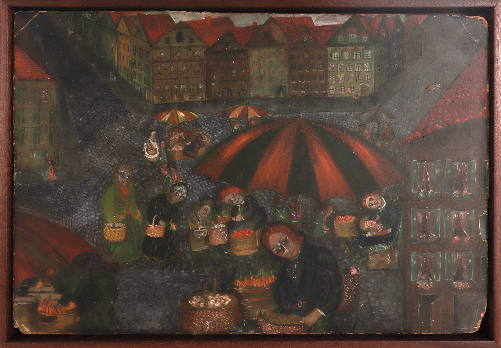 Vegetable Market in the Town Square <br>1940s Oil <br><br>#C8234