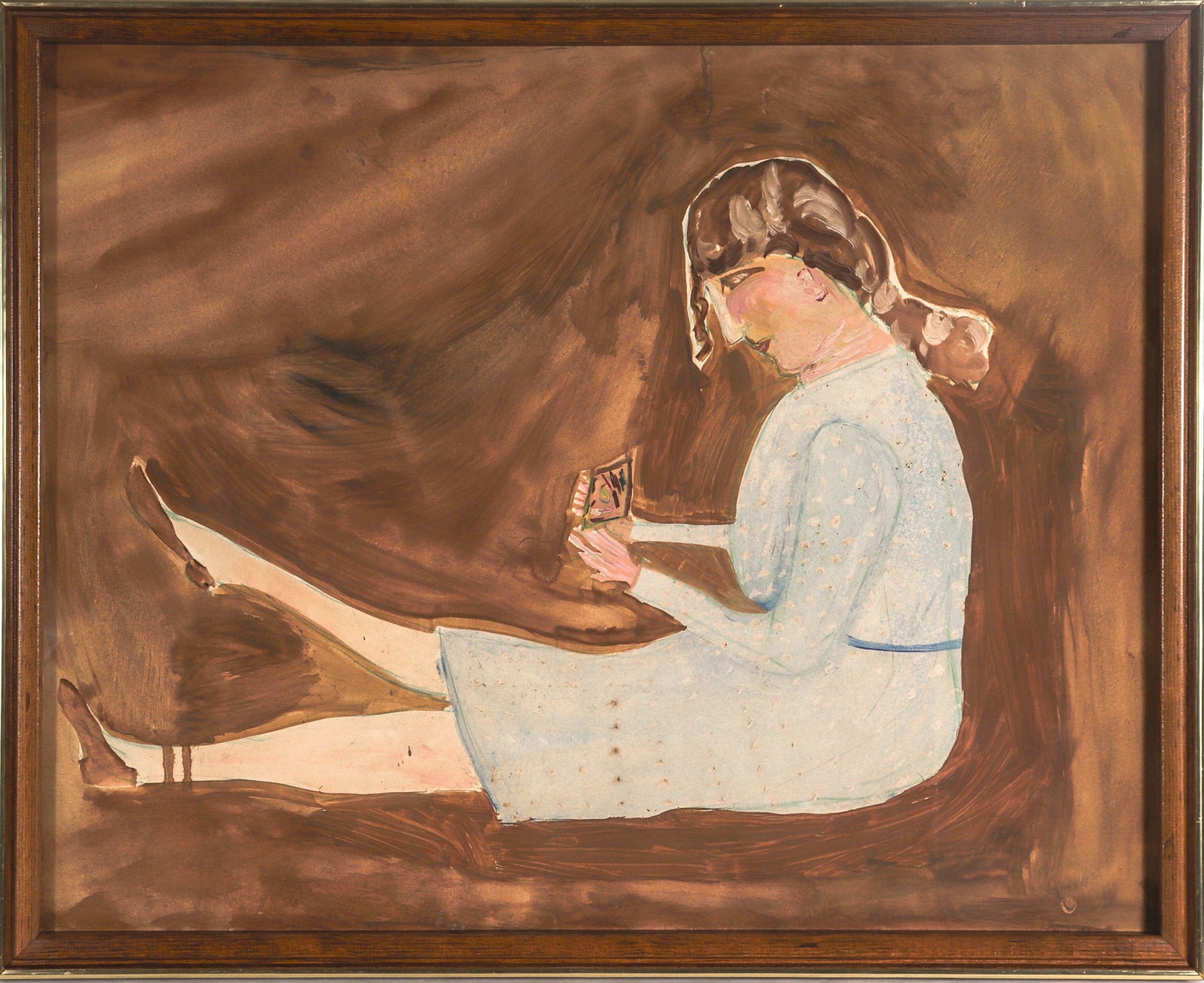 Seated Girl Reading <br>1940s Gouache <br><br>#C8362