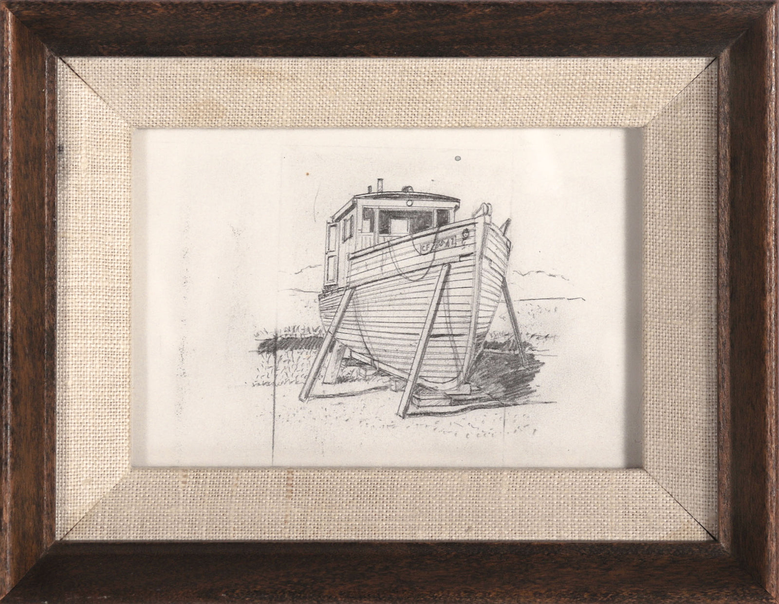Wooden Boat on Stilts Sketch <br>20th Century Graphite <br><br>#C8402