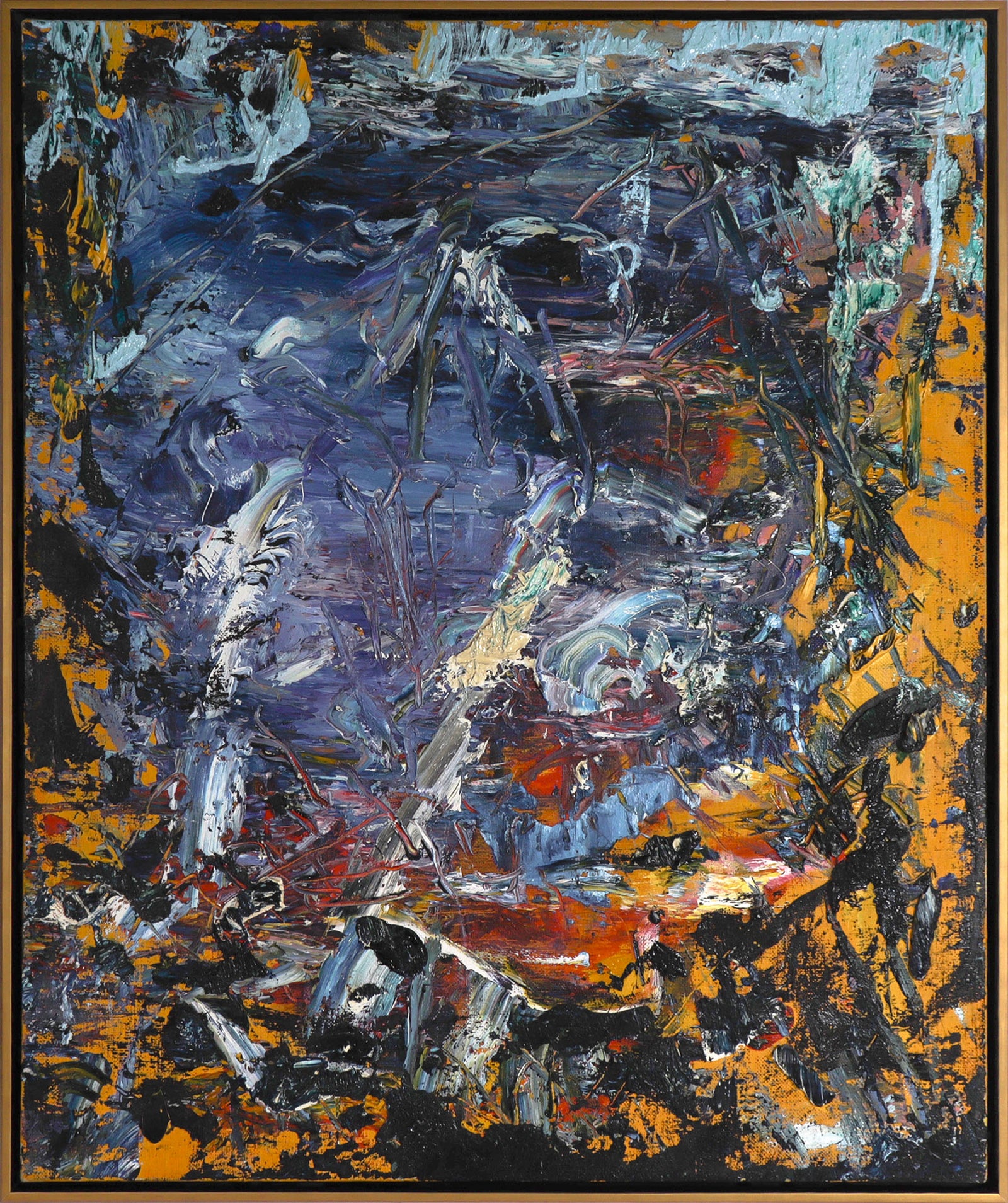 Abstract Expressionist Oil in Blue & Orange, 20th Century <br><br>#C8541