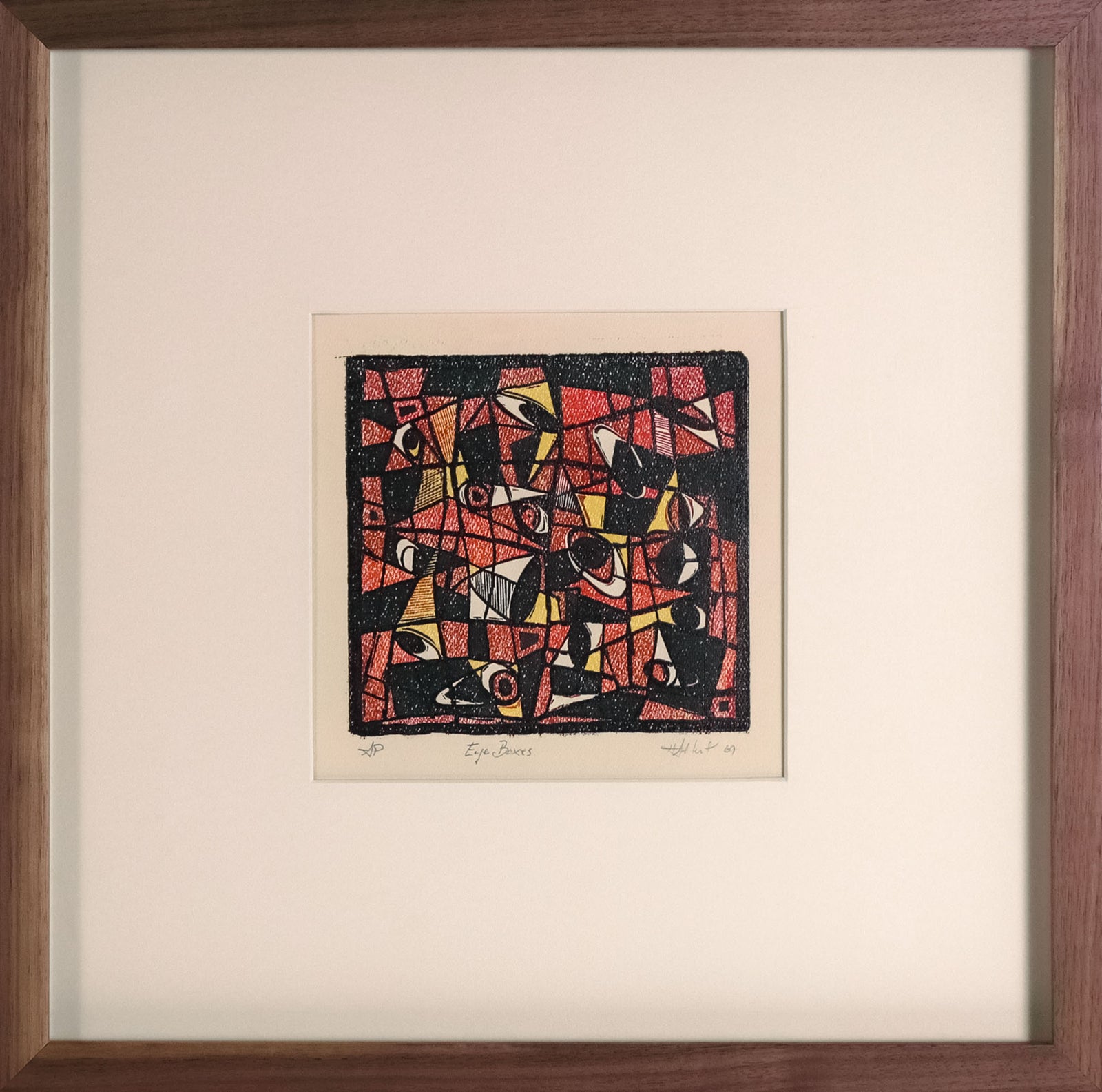 <i>Eye Boxes</i> <br>1969 Woodcut <br><br>#C8554