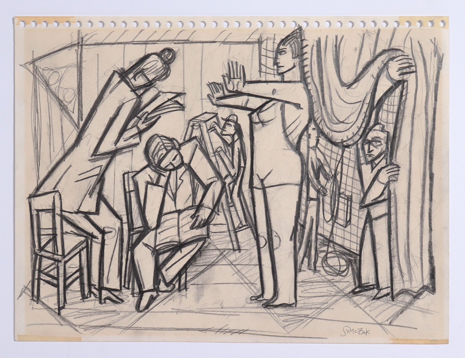 Busy Backstage Scene <br>C. 1991 Graphite <br><br>#C8635