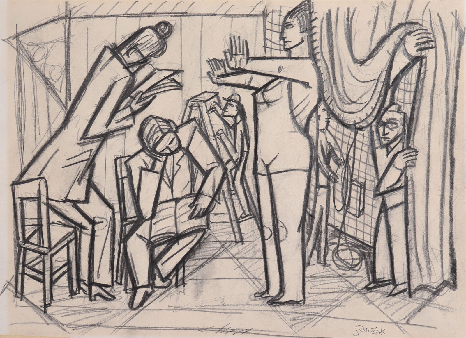 Busy Backstage Scene <br>C. 1991 Graphite <br><br>#C8635